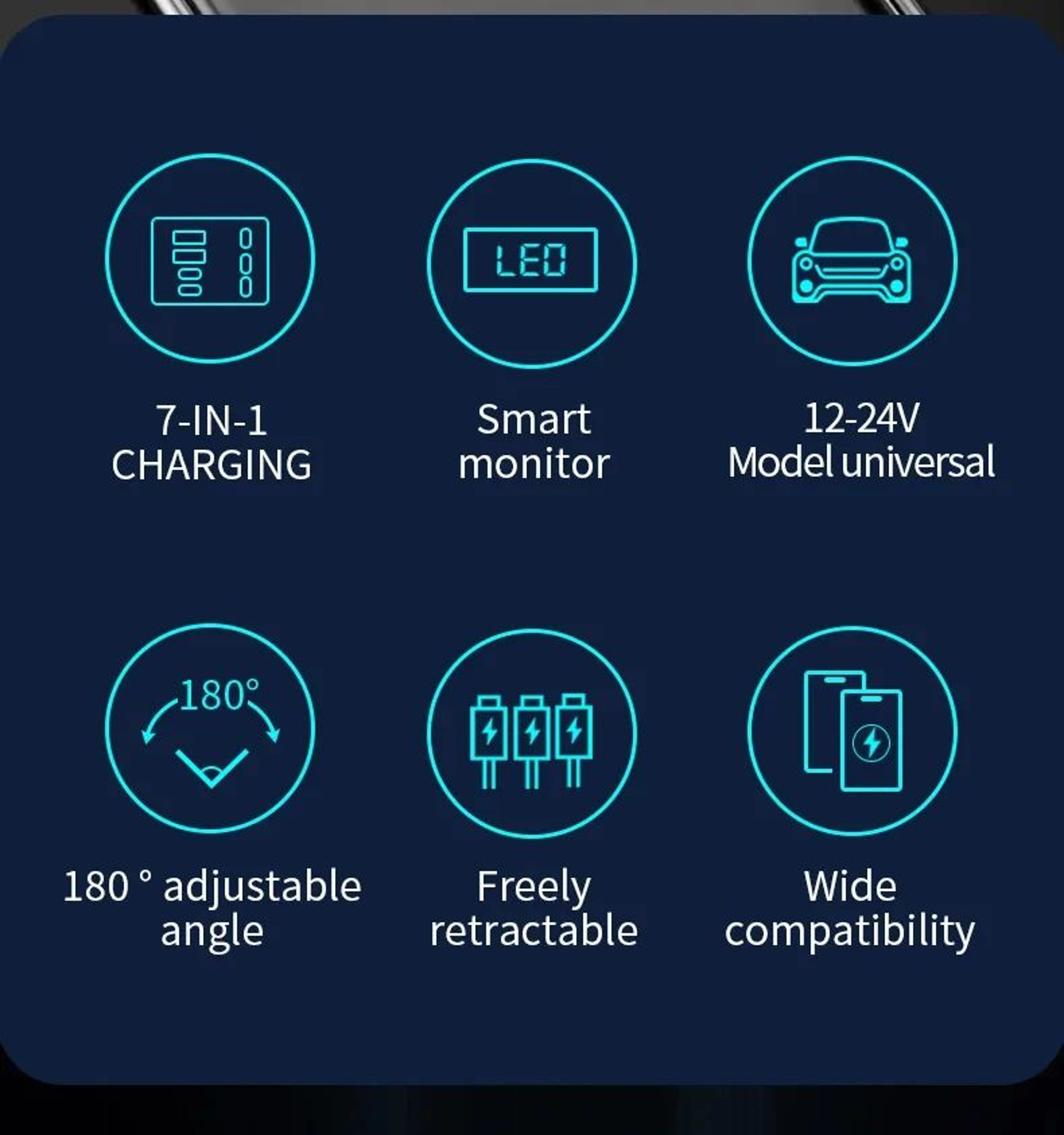 7 In 1 Retractable Car Charger 120W Fast Charging 9