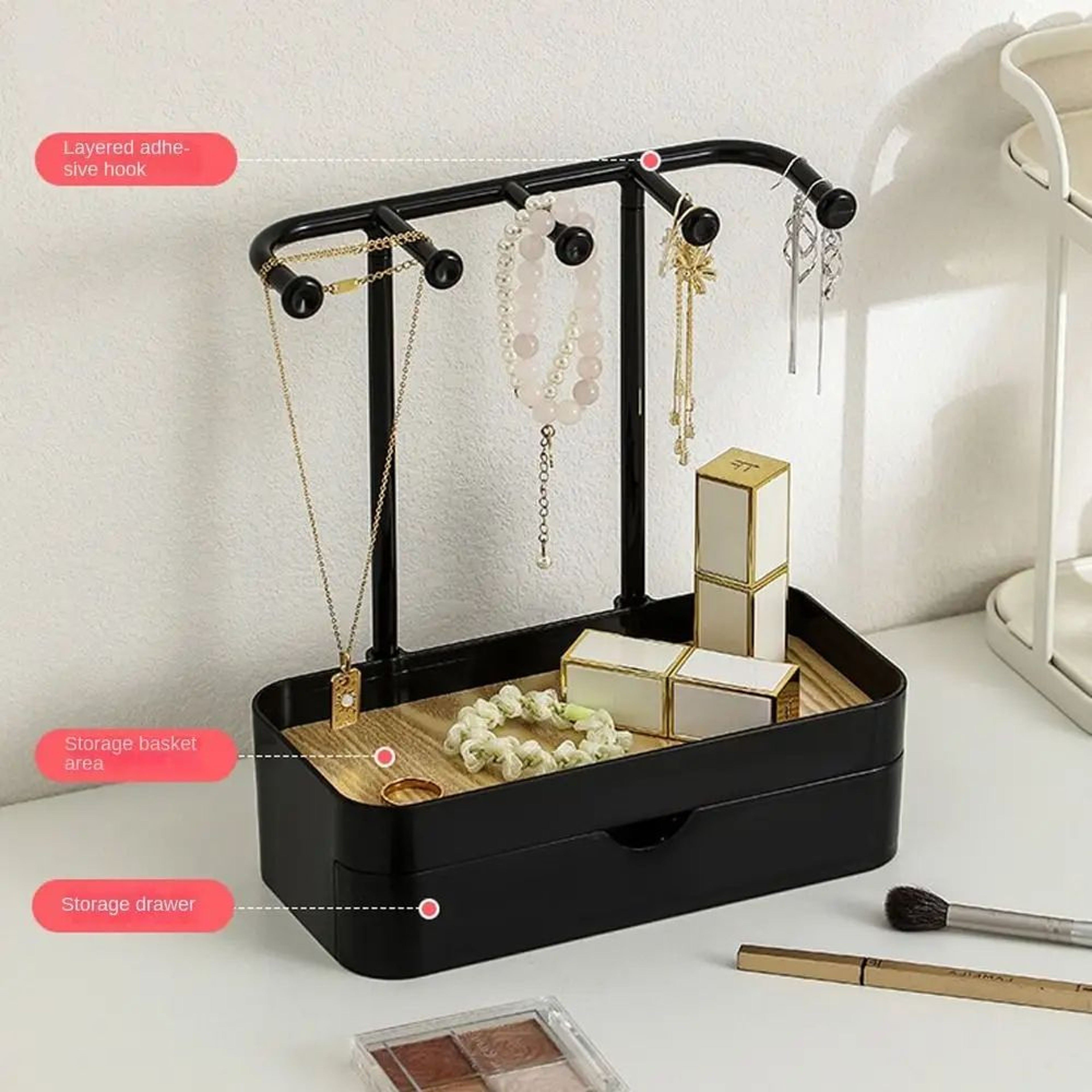 Wooden Jewelry Display Rack With Drawer Organizer 6