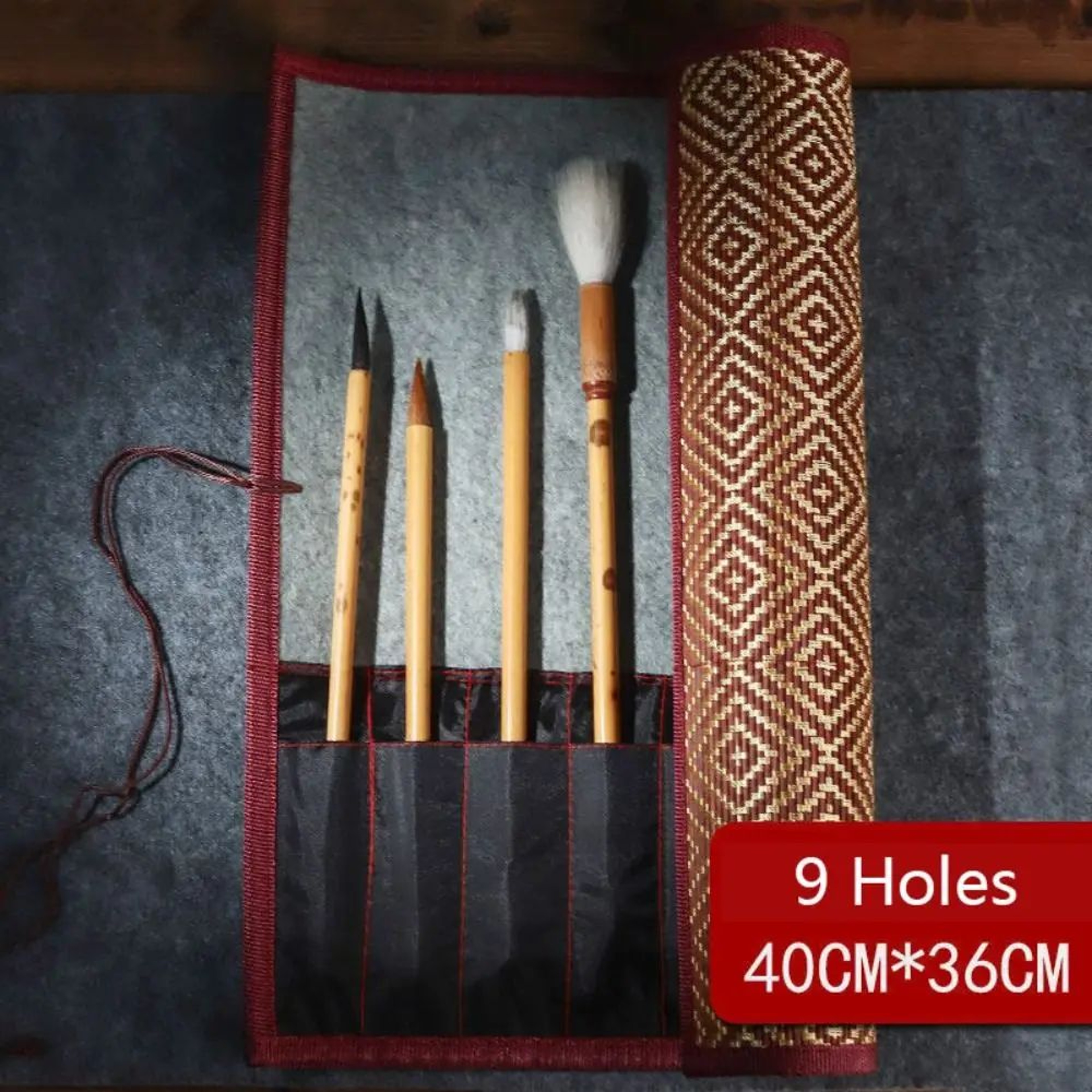 Bamboo Roll Up Calligraphy Brush Holder Case 19