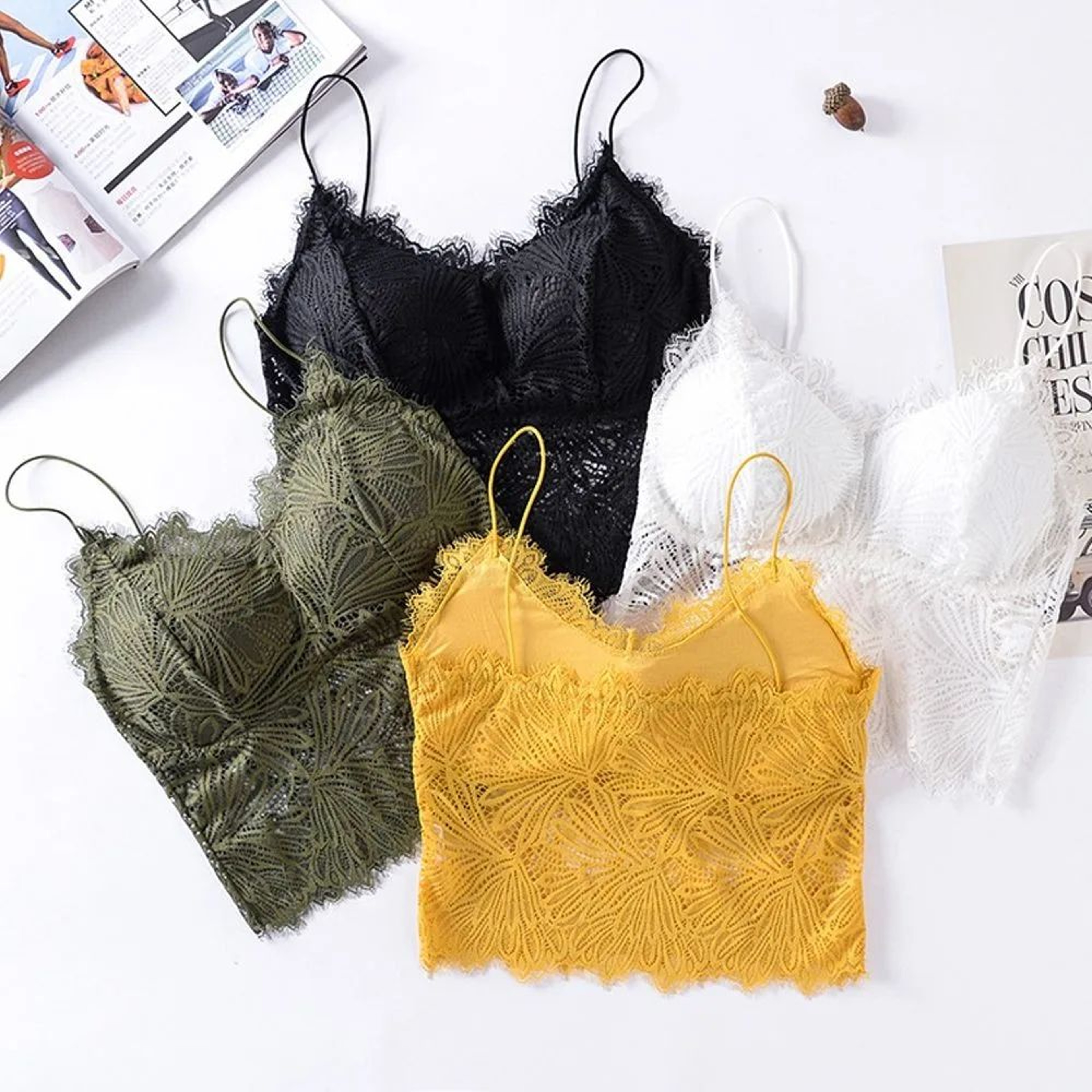 Women Lace Sequin Crop Top Bralette 0
