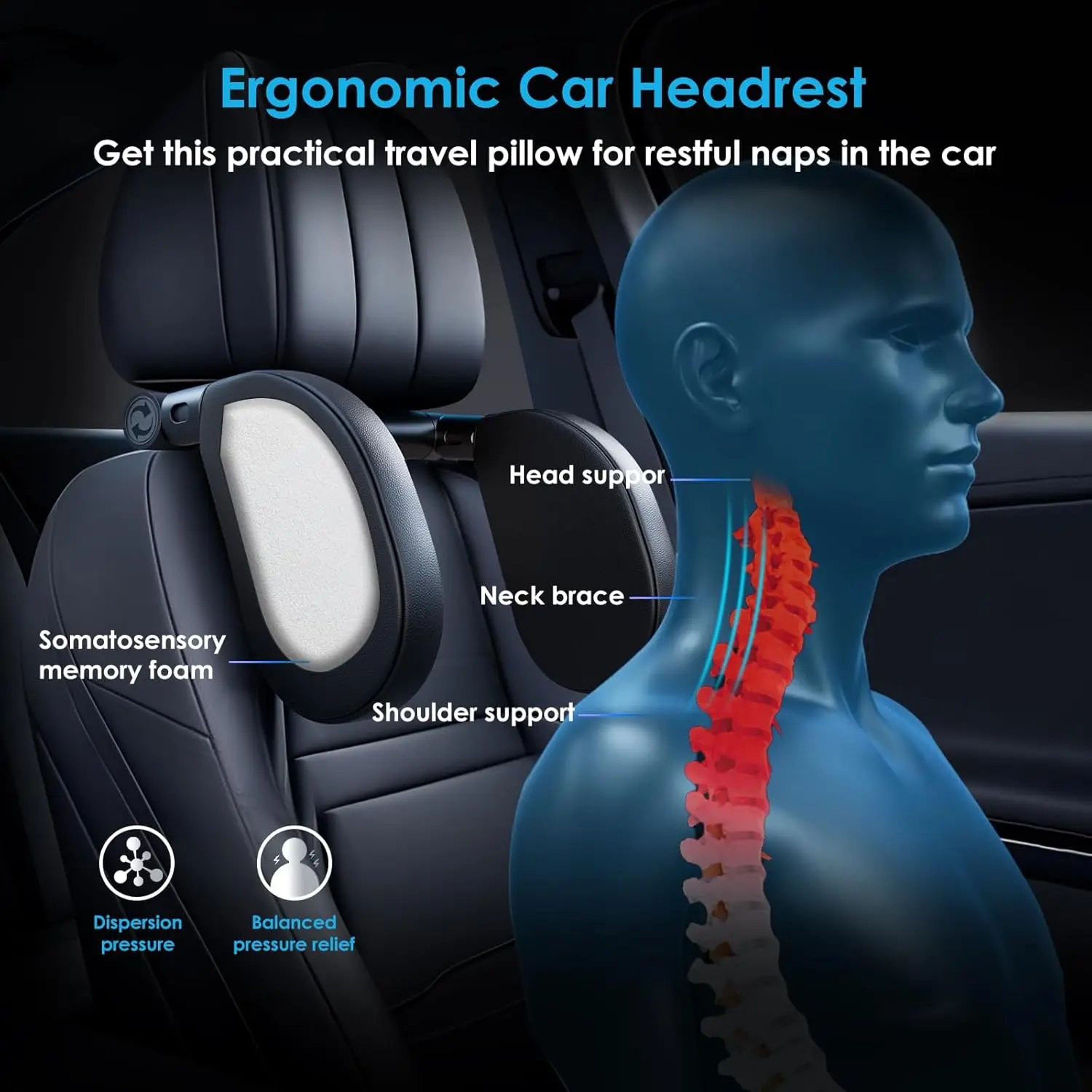 Memory Foam Car Neck Support Travel Pillow 2
