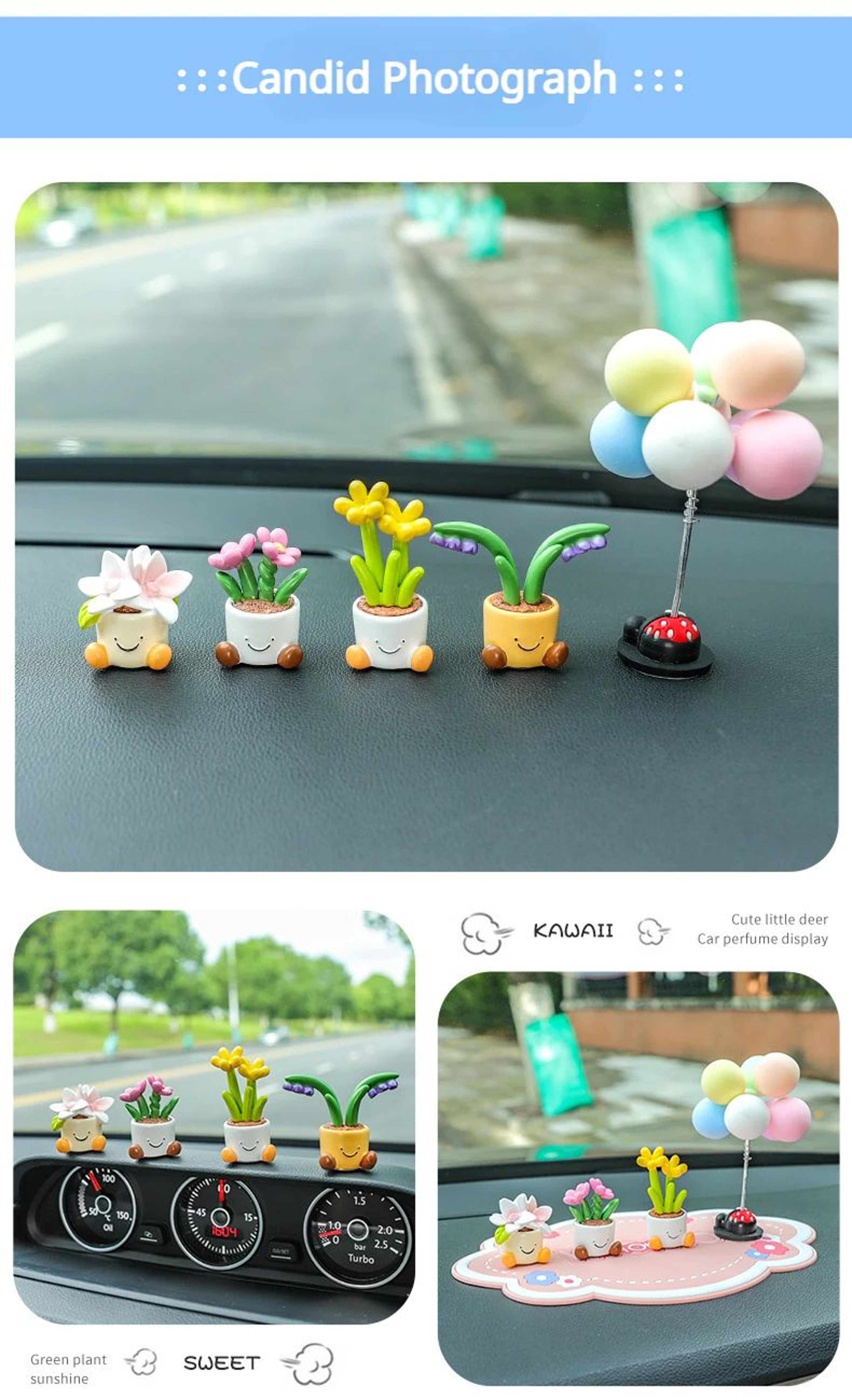 Cute Flower Pot Elf Car Dashboard Decor 7