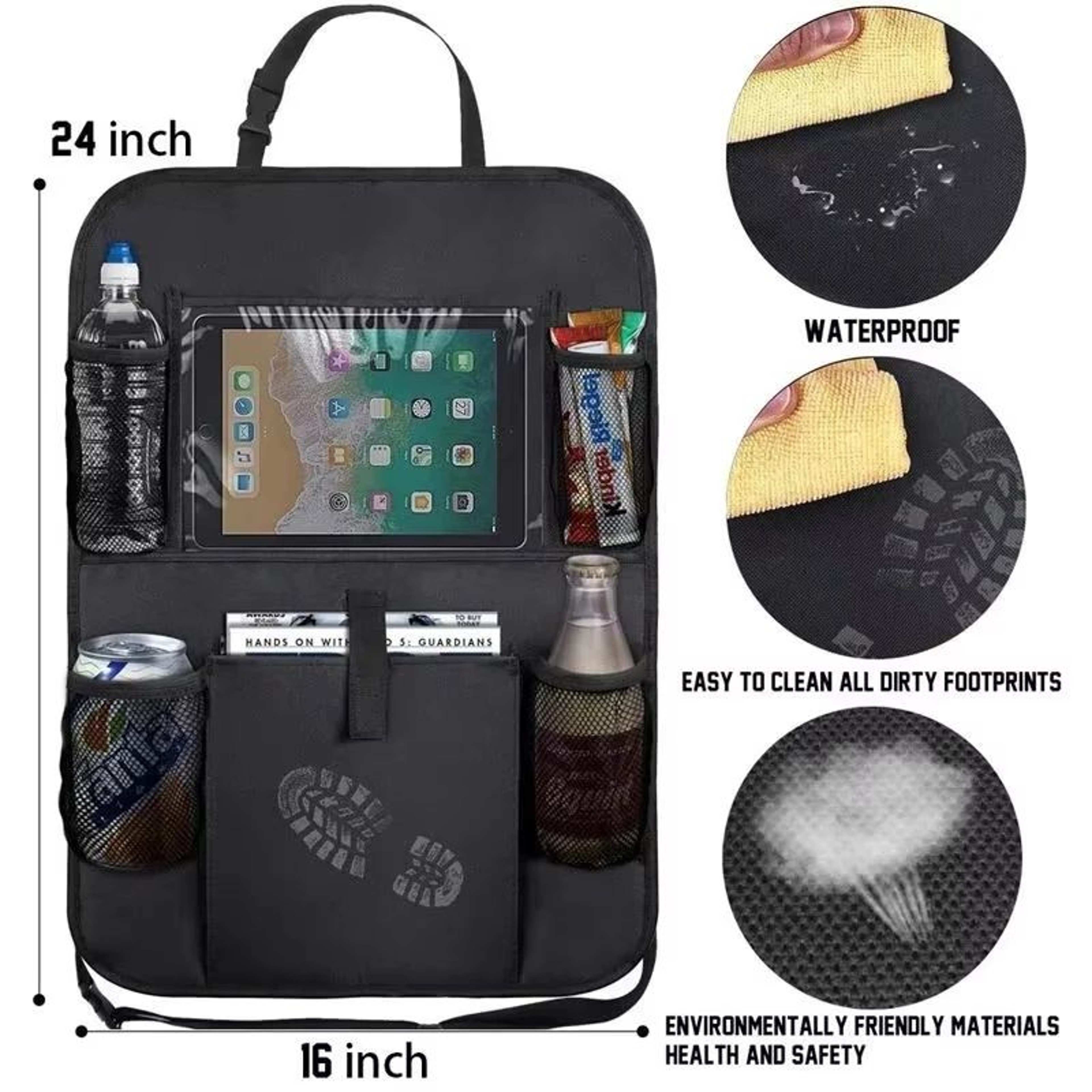 Car Backseat Organizer With Tablet Holder And Storage Pockets 5
