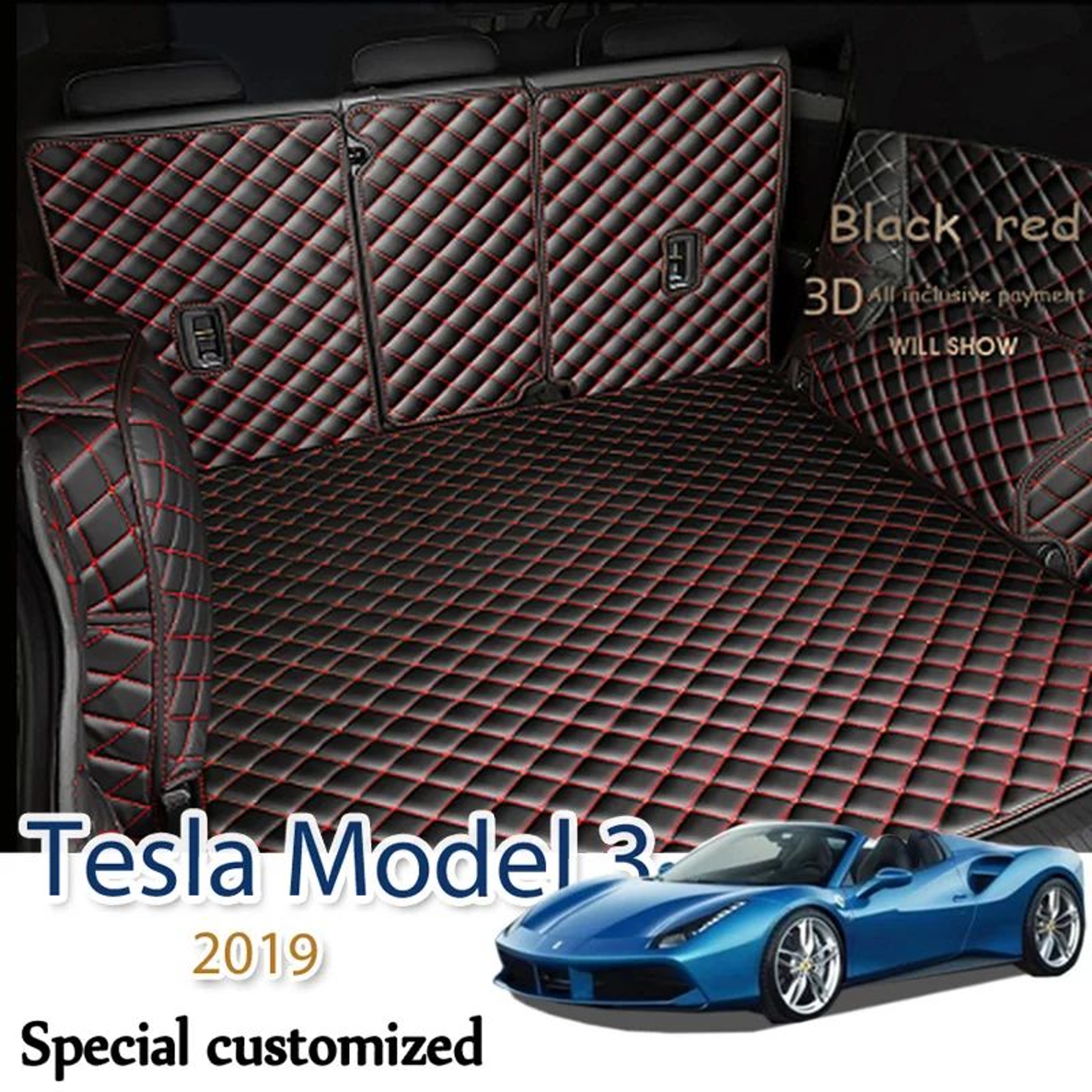 Tesla Model 3 Leather Car Trunk Cargo Liner Mat 1