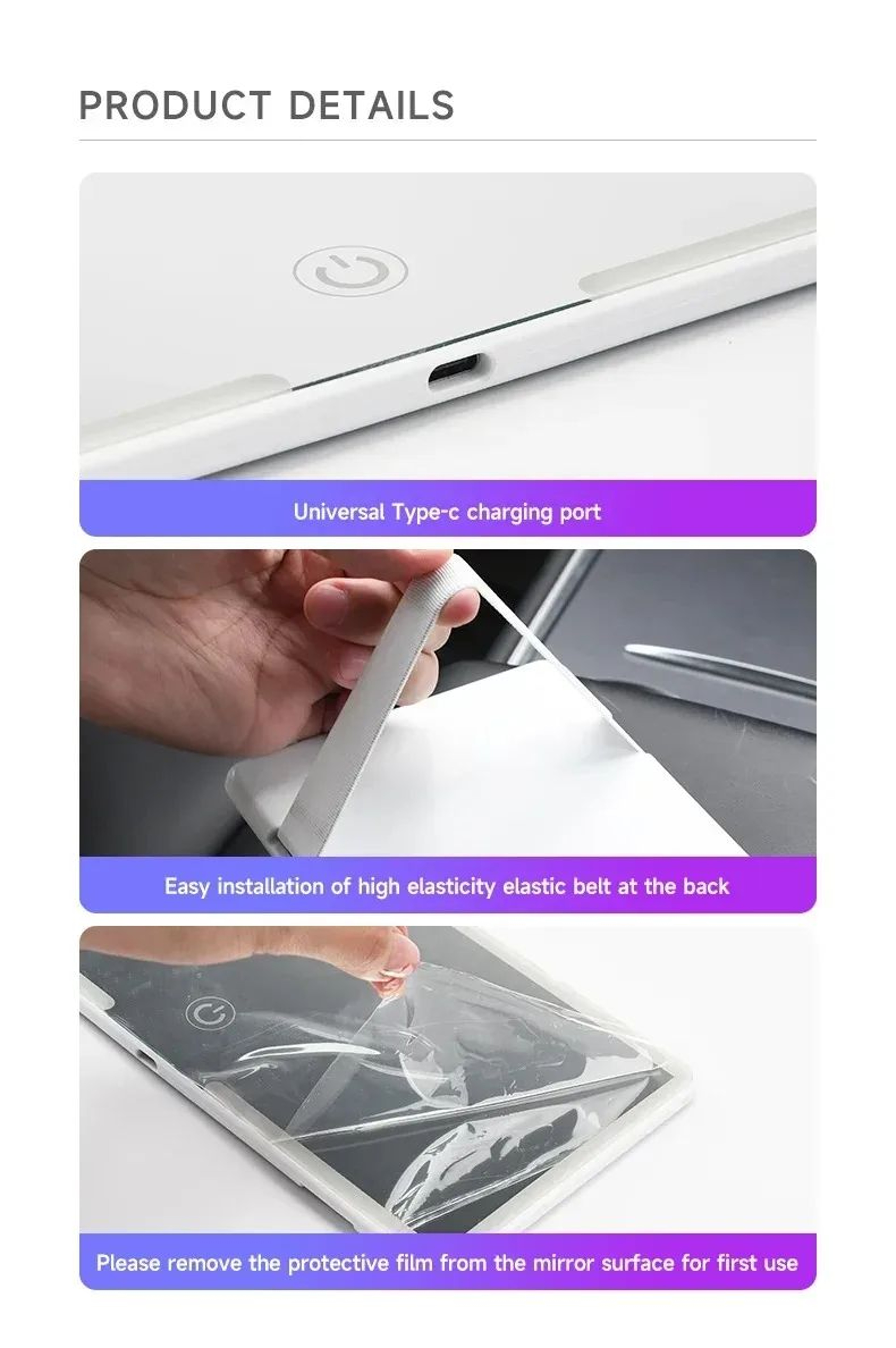 Rechargeable LED Car Sun Visor Makeup Mirror 7