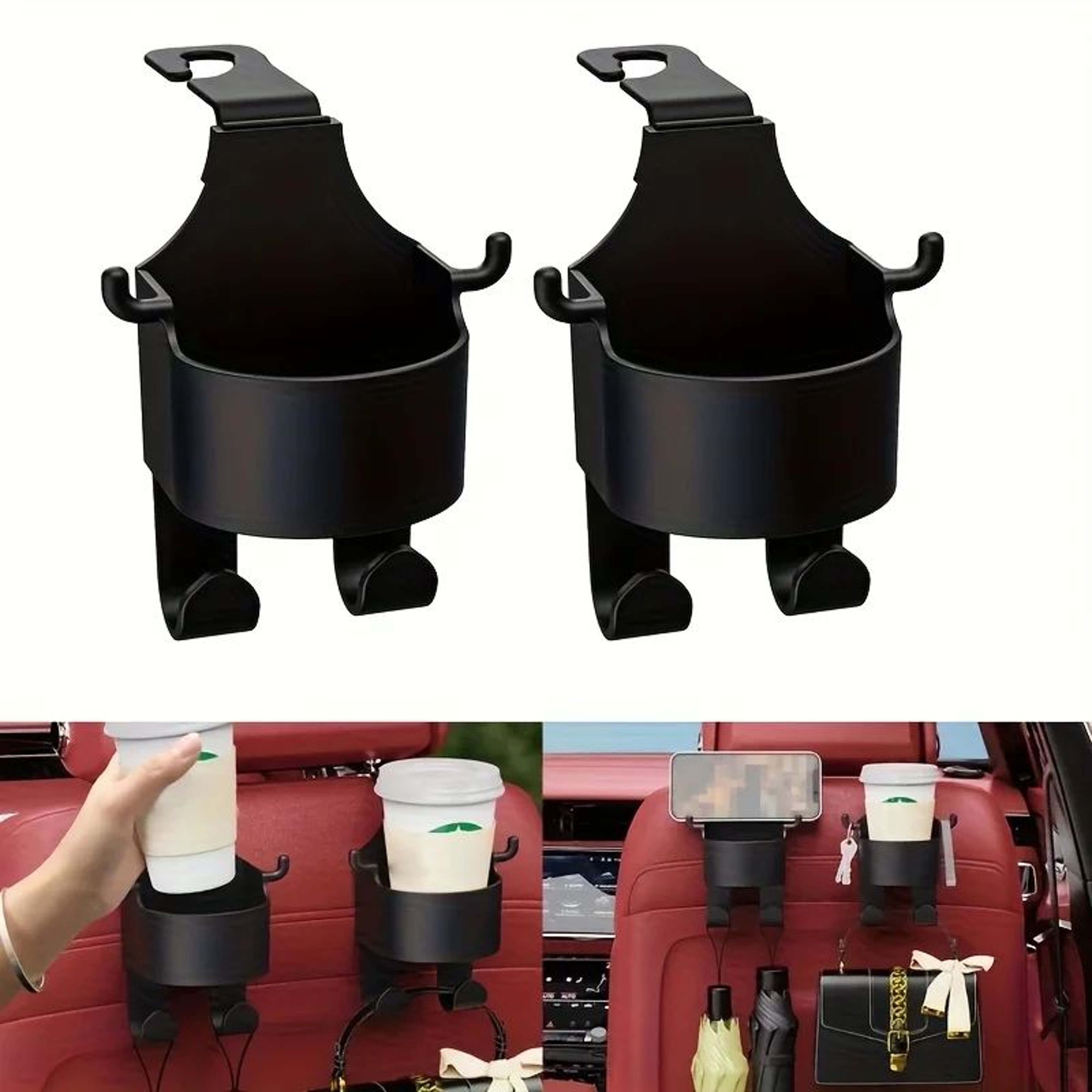 Universal Car Headrest Hook With Cup Holder Organizer 0