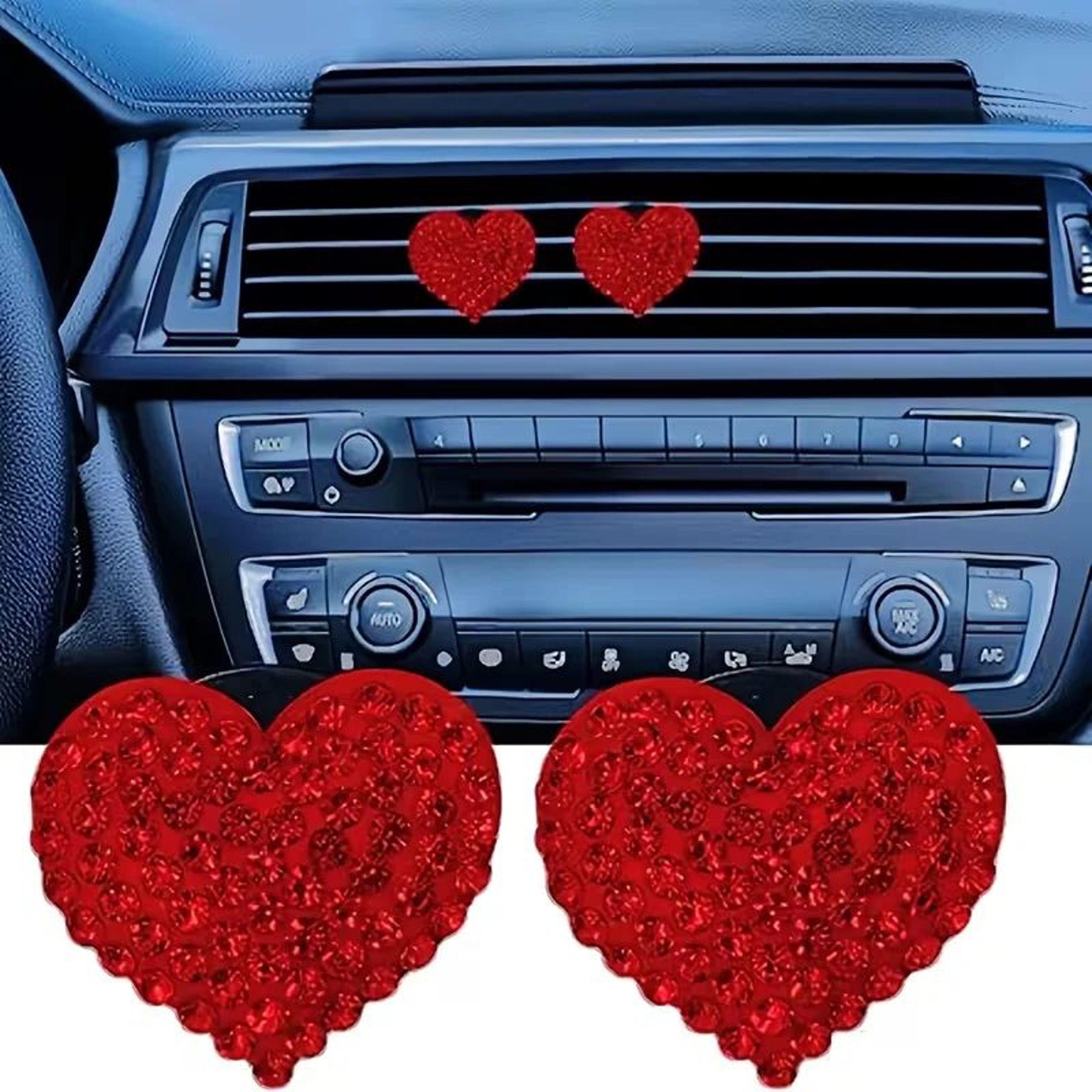 Sparkling Crystal Heart Car Vent Clips 2 Pack 1