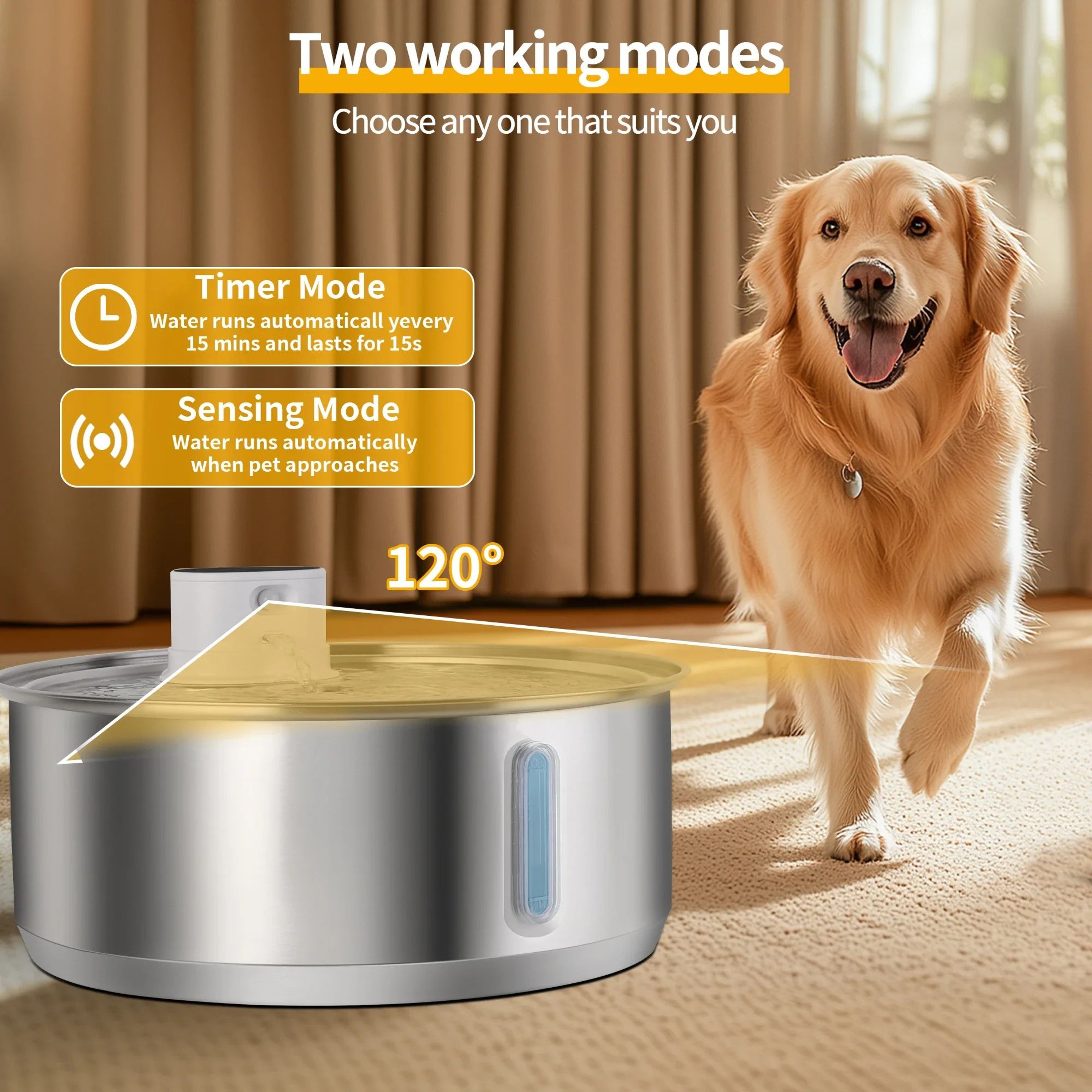 Petavista 8L Wireless Stainless Steel Pet Fountain 5