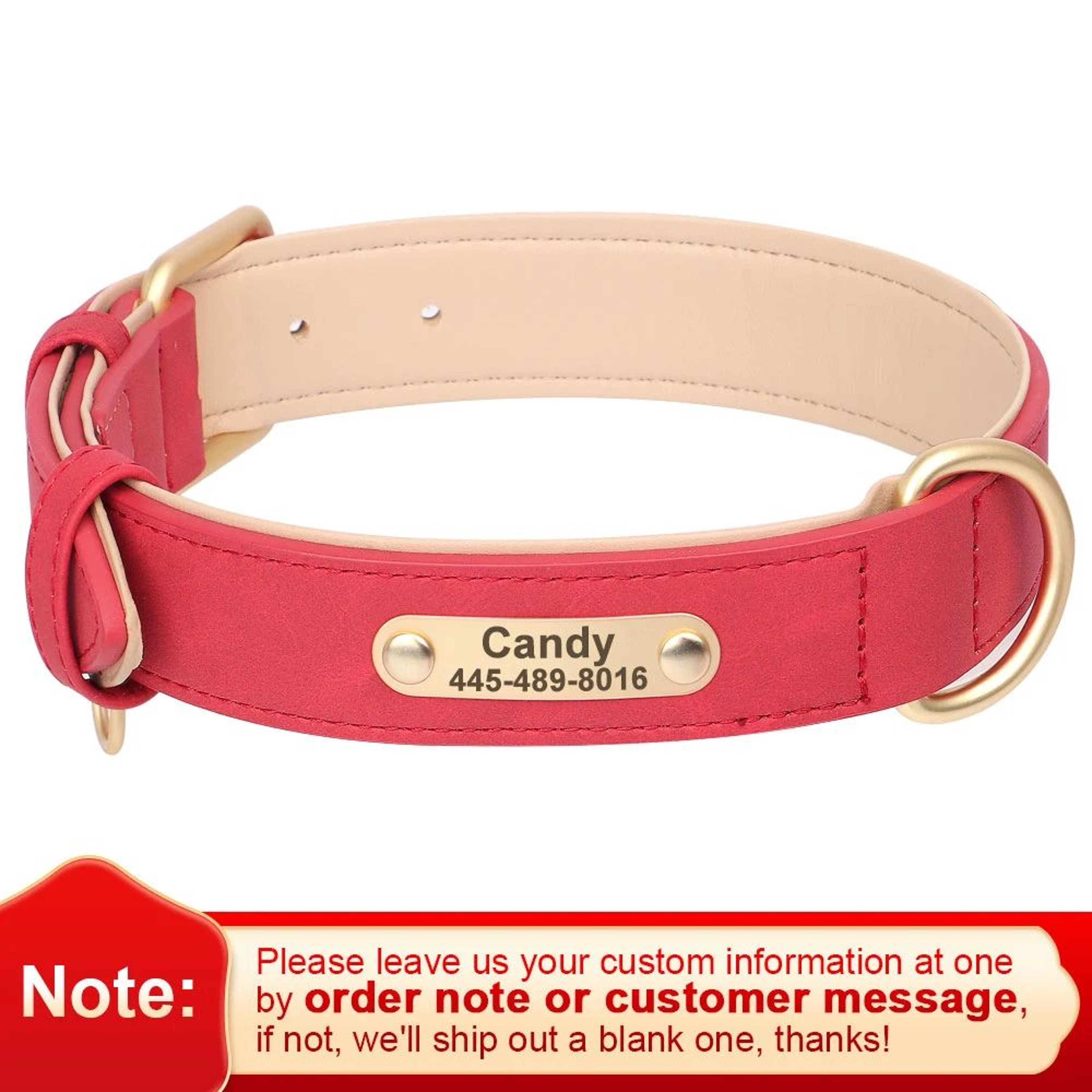 Personalized PU Leather Dog Collar With Engraved Nameplate 15