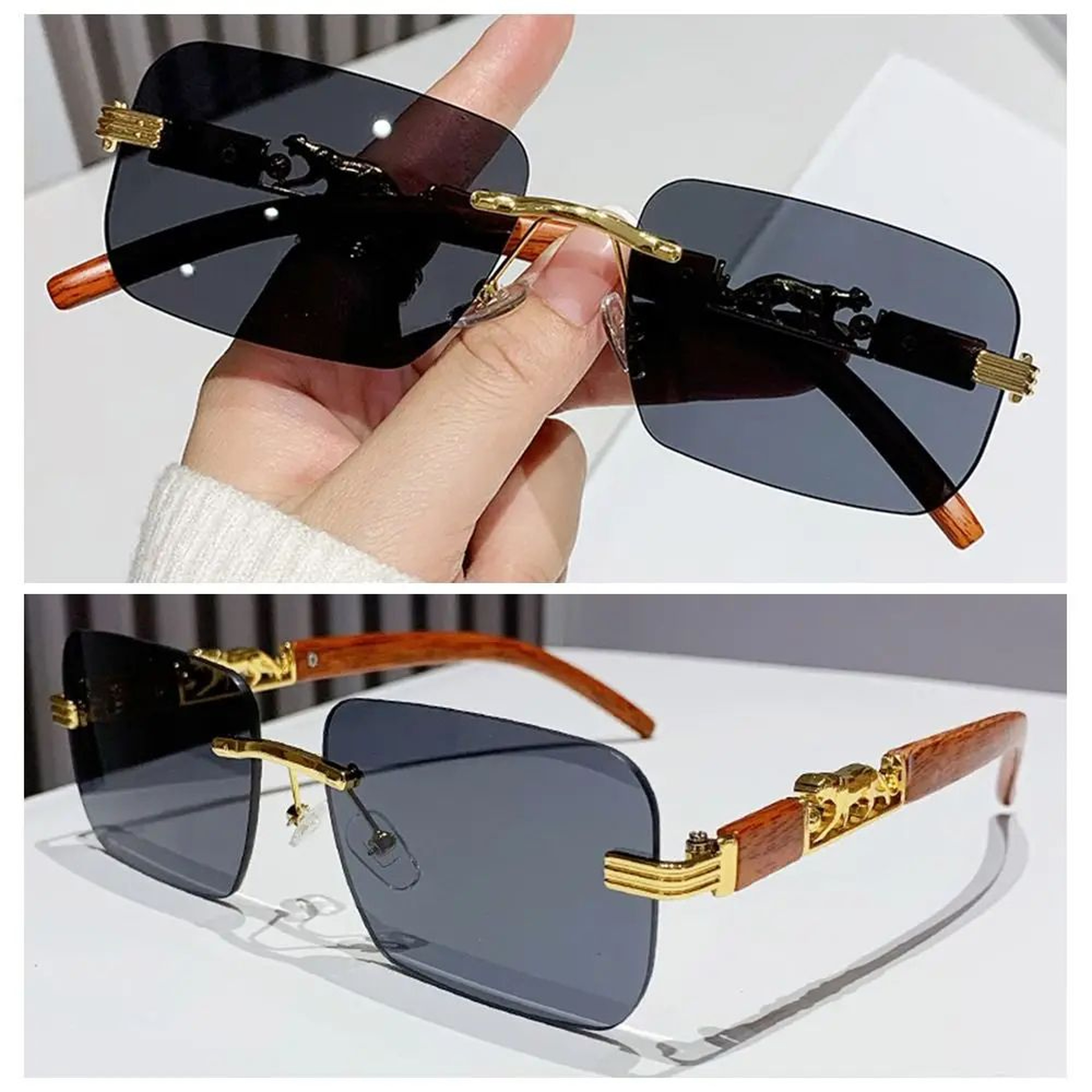 Retro Rimless Cut Edge Sunglasses UV400 Eyewear 2