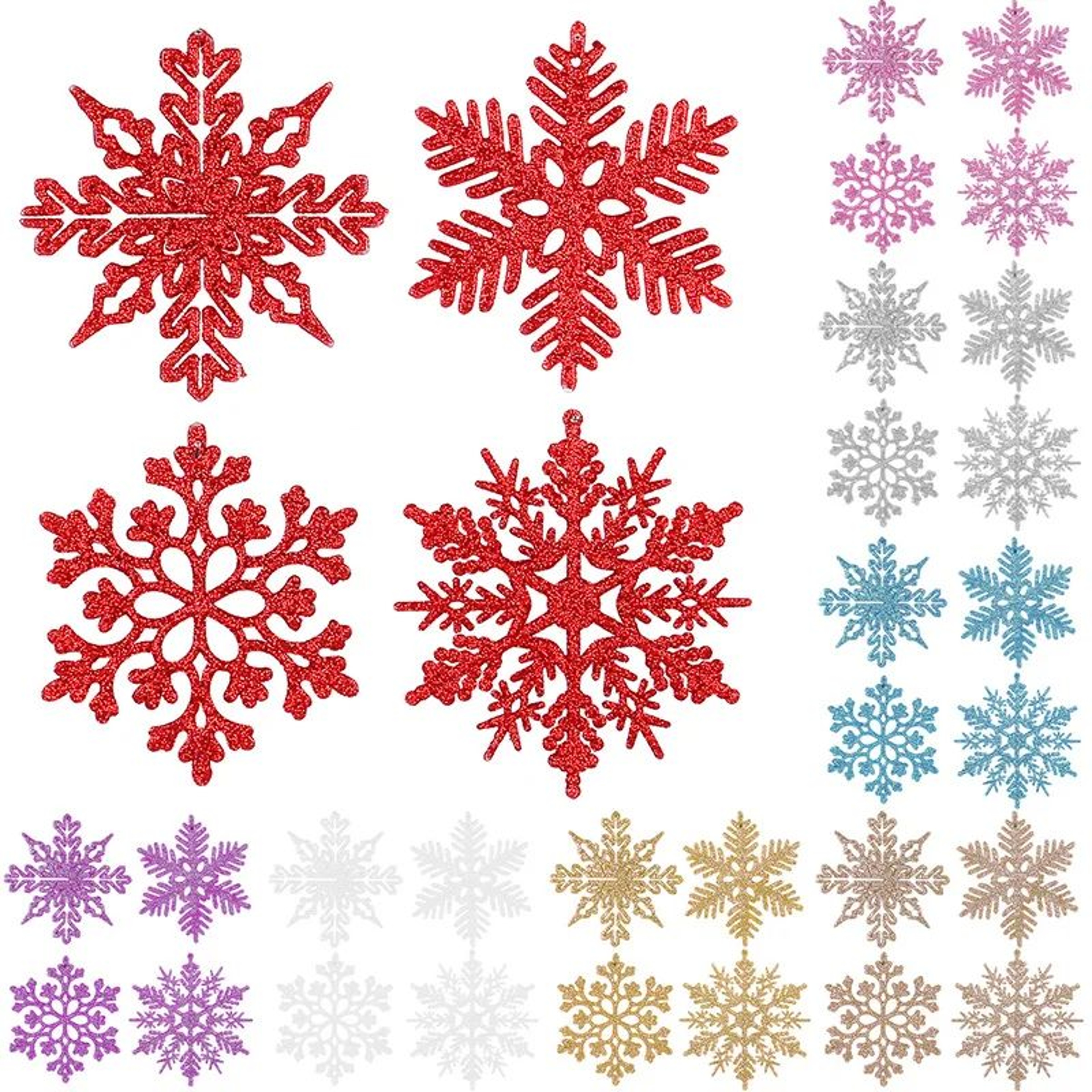 Pink Glitter Snowflake Christmas Tree Ornaments Set 0