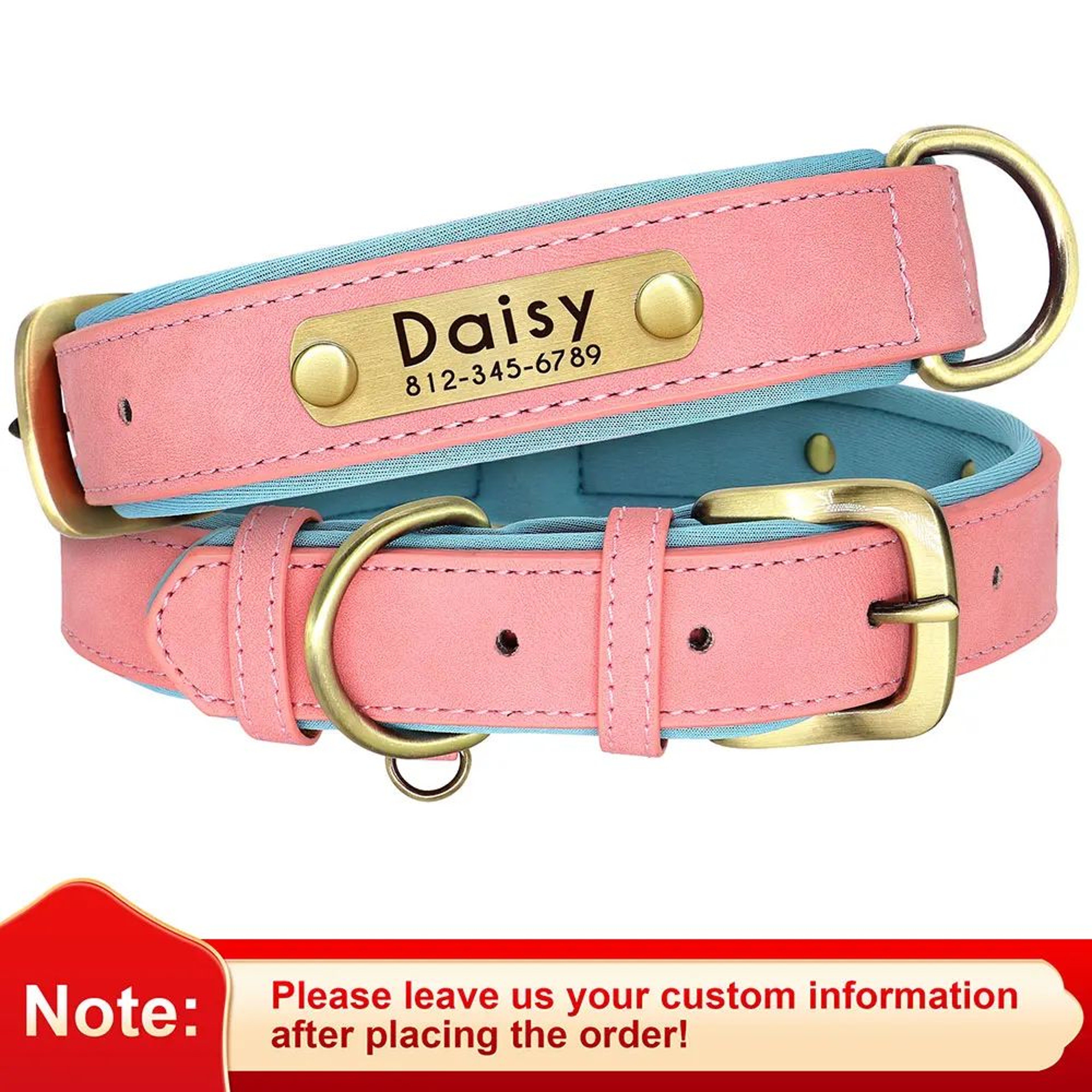 Custom PU Leather Dog Collar With Engraved Nameplate 10