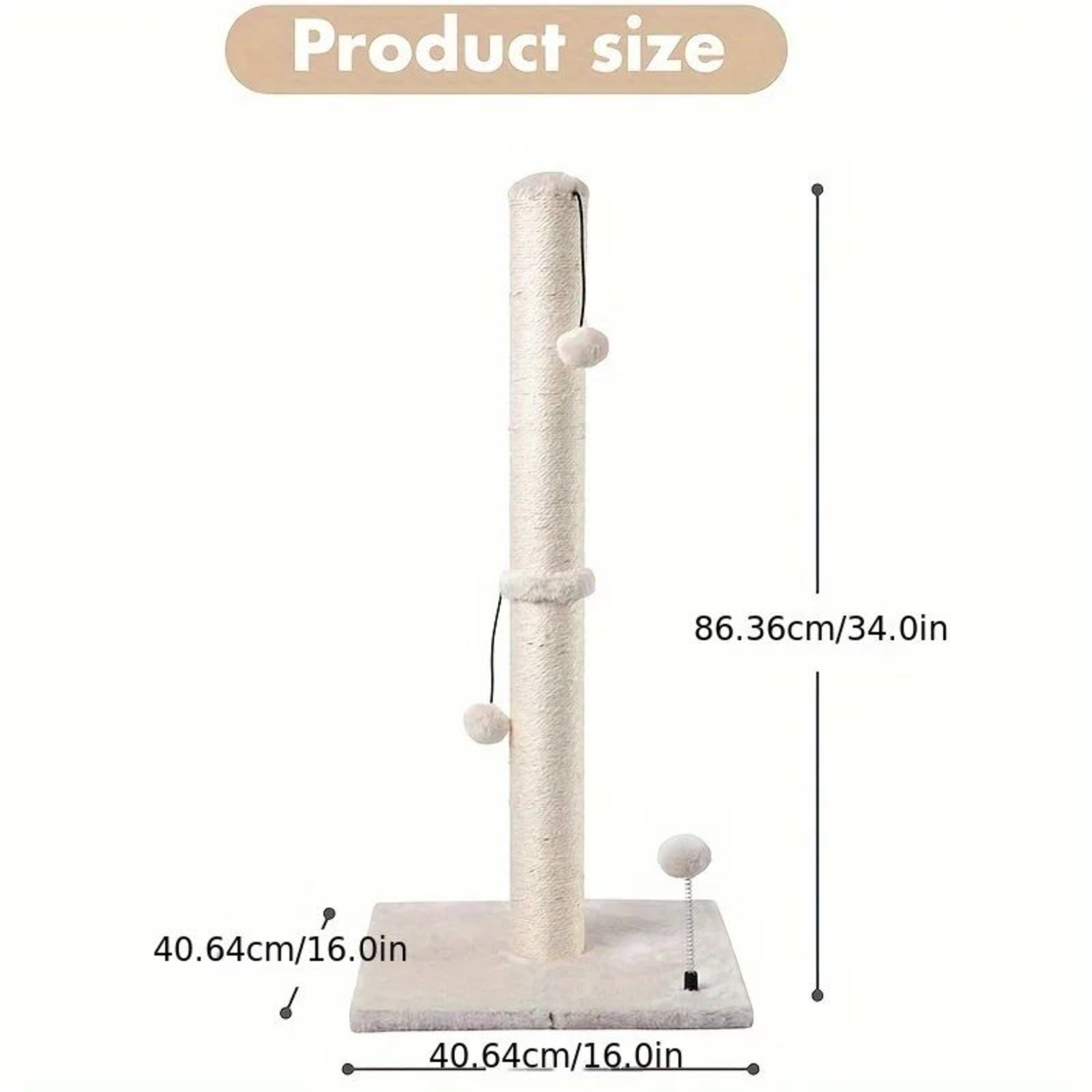 34 Inch Sisal Cat Scratching Post With Hanging Ball 5