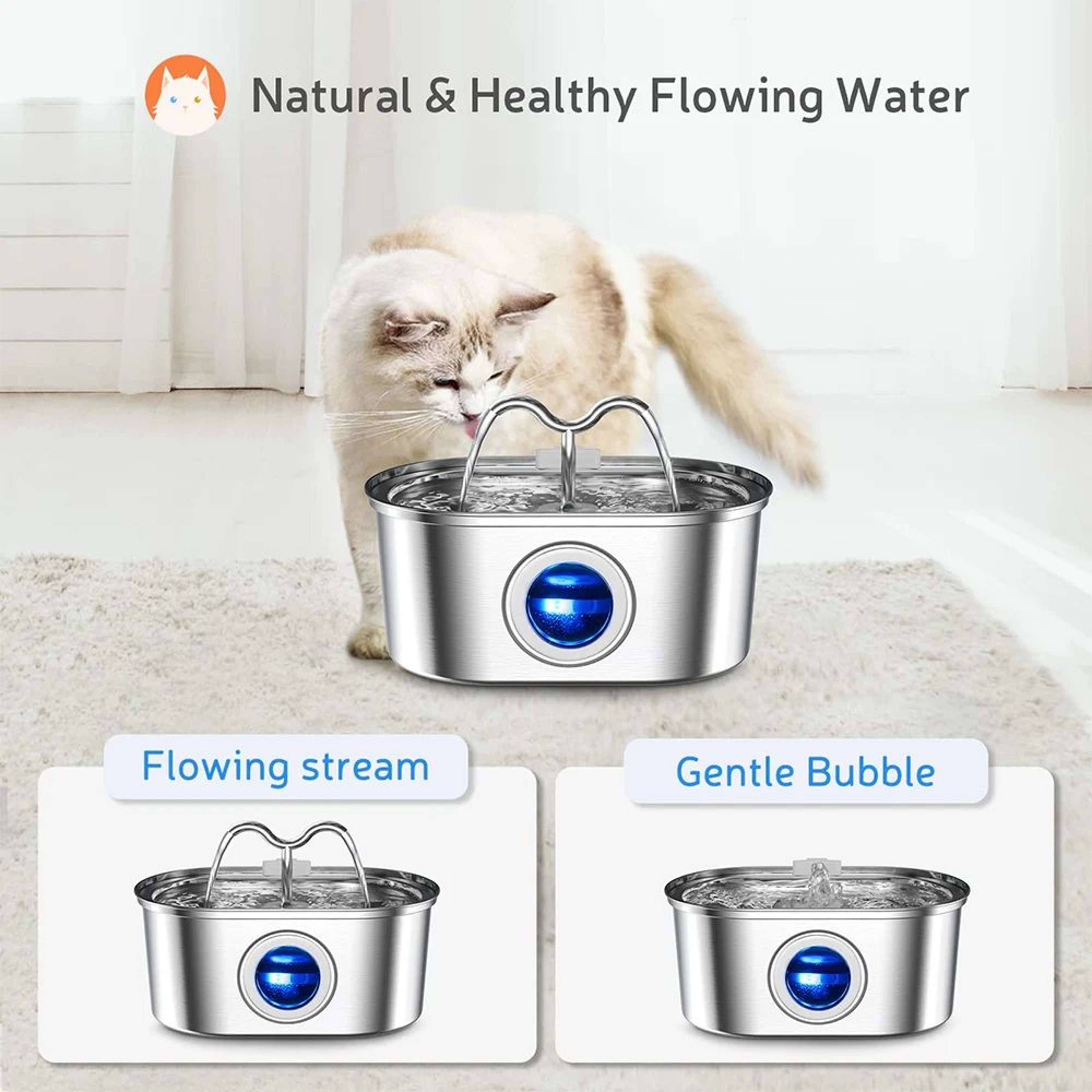 32L Stainless Steel Cat Water Fountain With LED 1