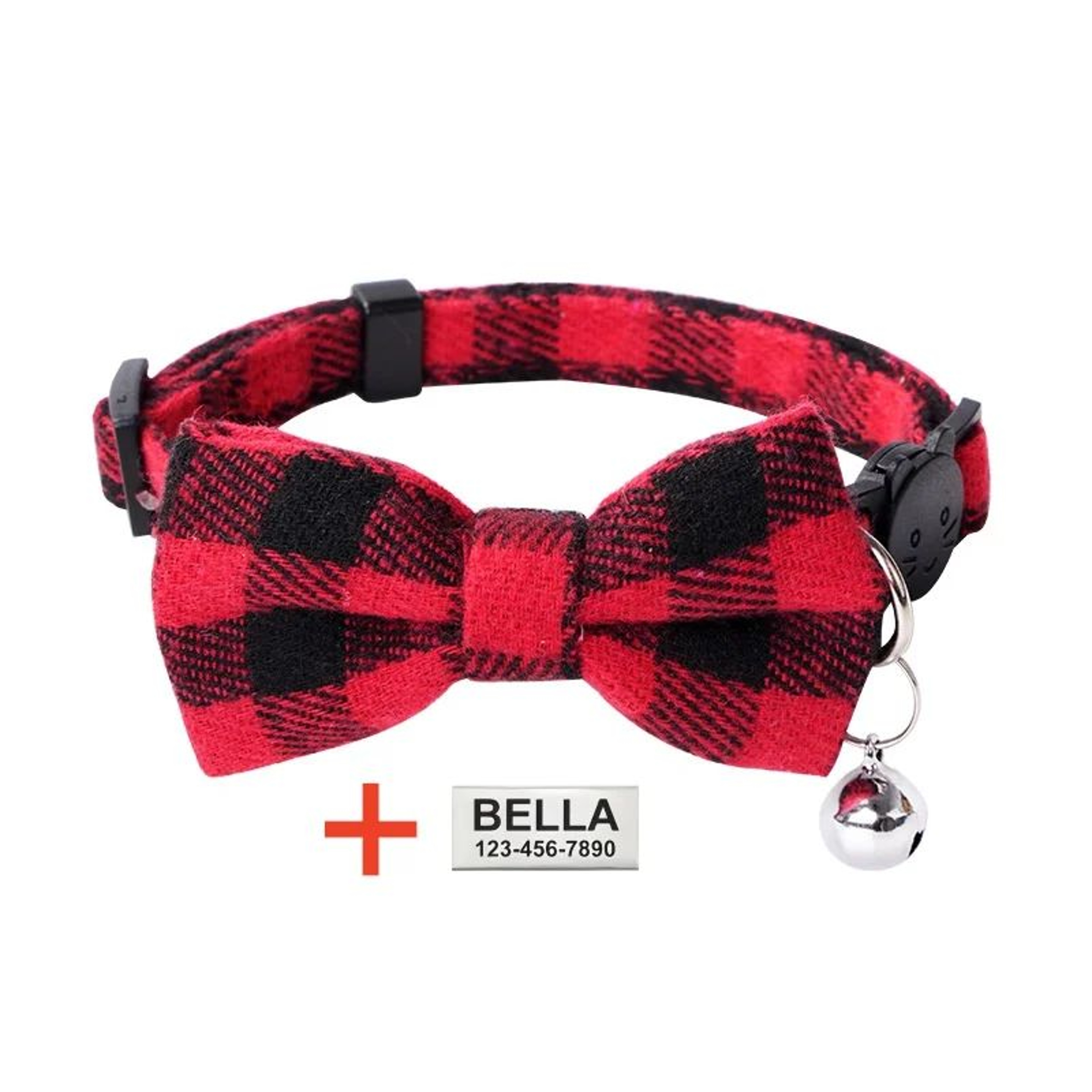 Personalized Plaid Nylon Cat Collar With Bell 5