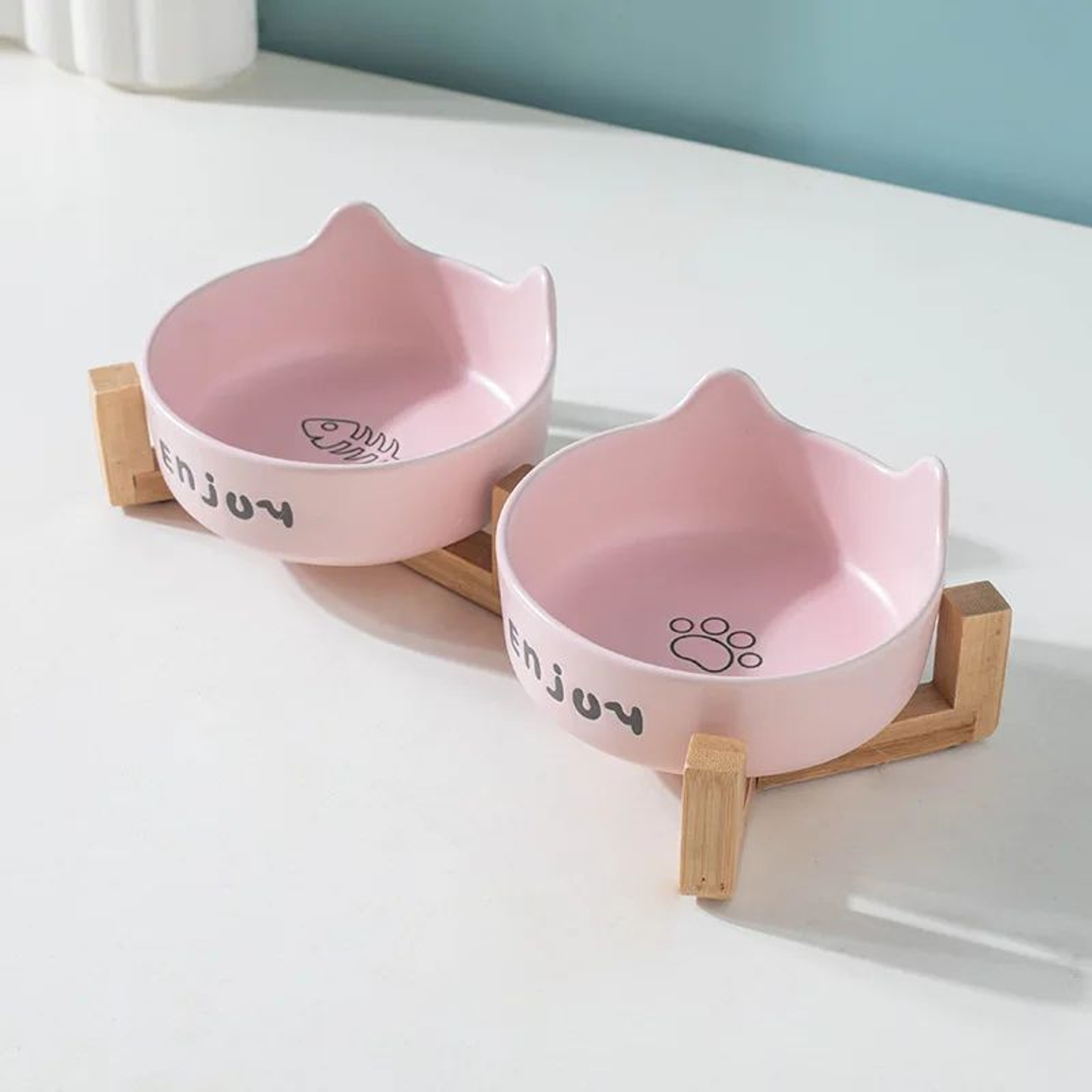 Ceramic Double Pet Food Bowl Set With Non Slip Rack 6
