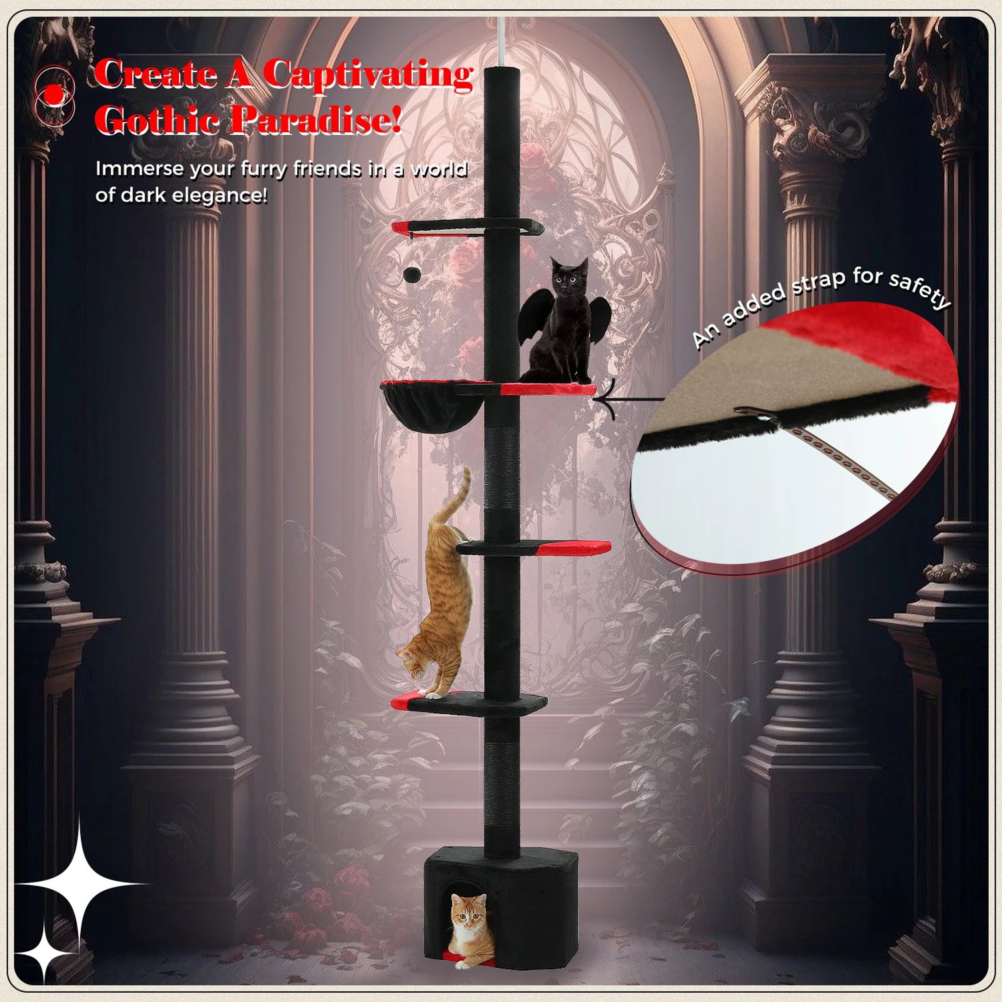 Adjustable Floor To Ceiling Cat Tree Tower With Hammock 2