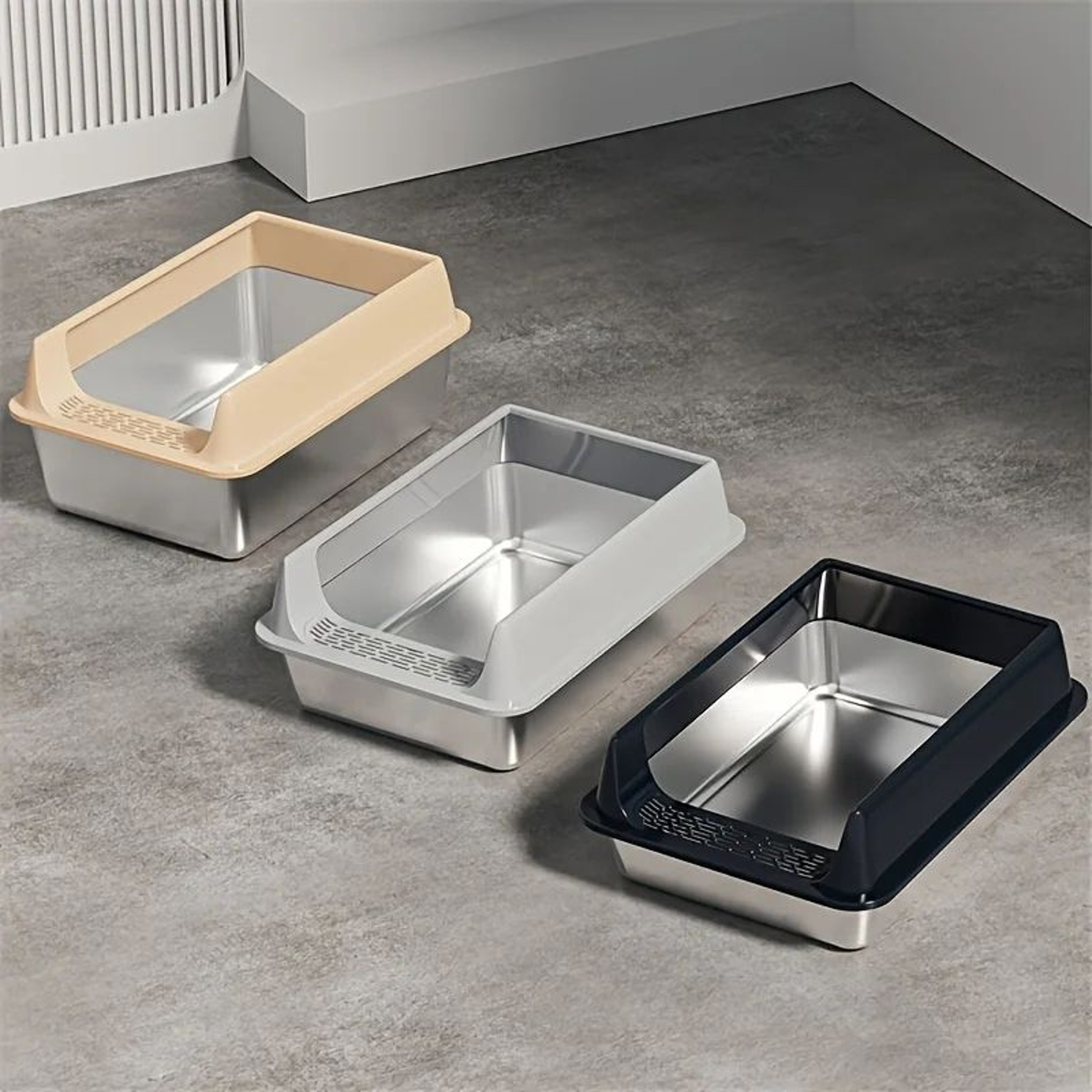 Stainless Steel Semi Enclosed Cat Litter Box 1