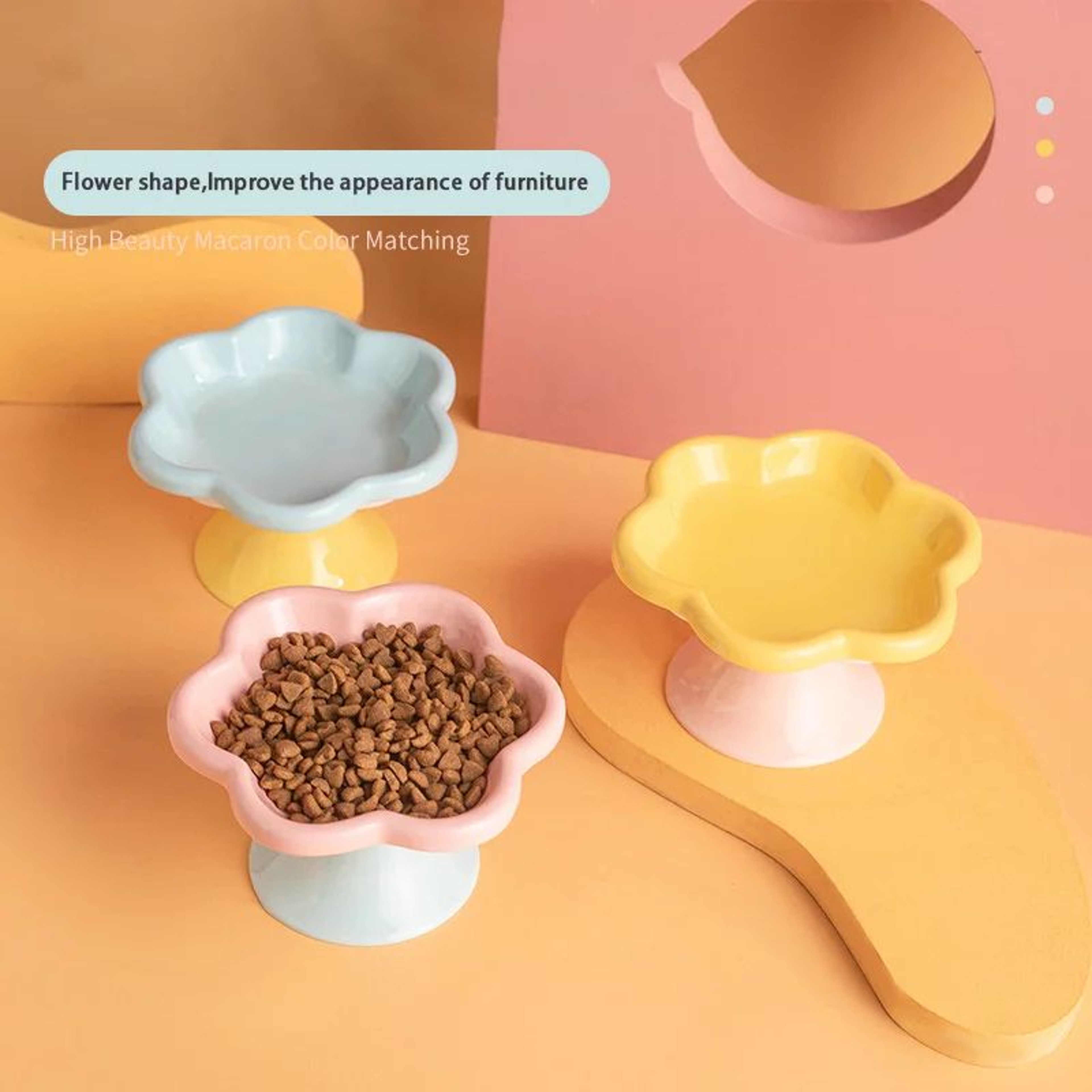 Elevated Ceramic Flower Cat Bowl 0