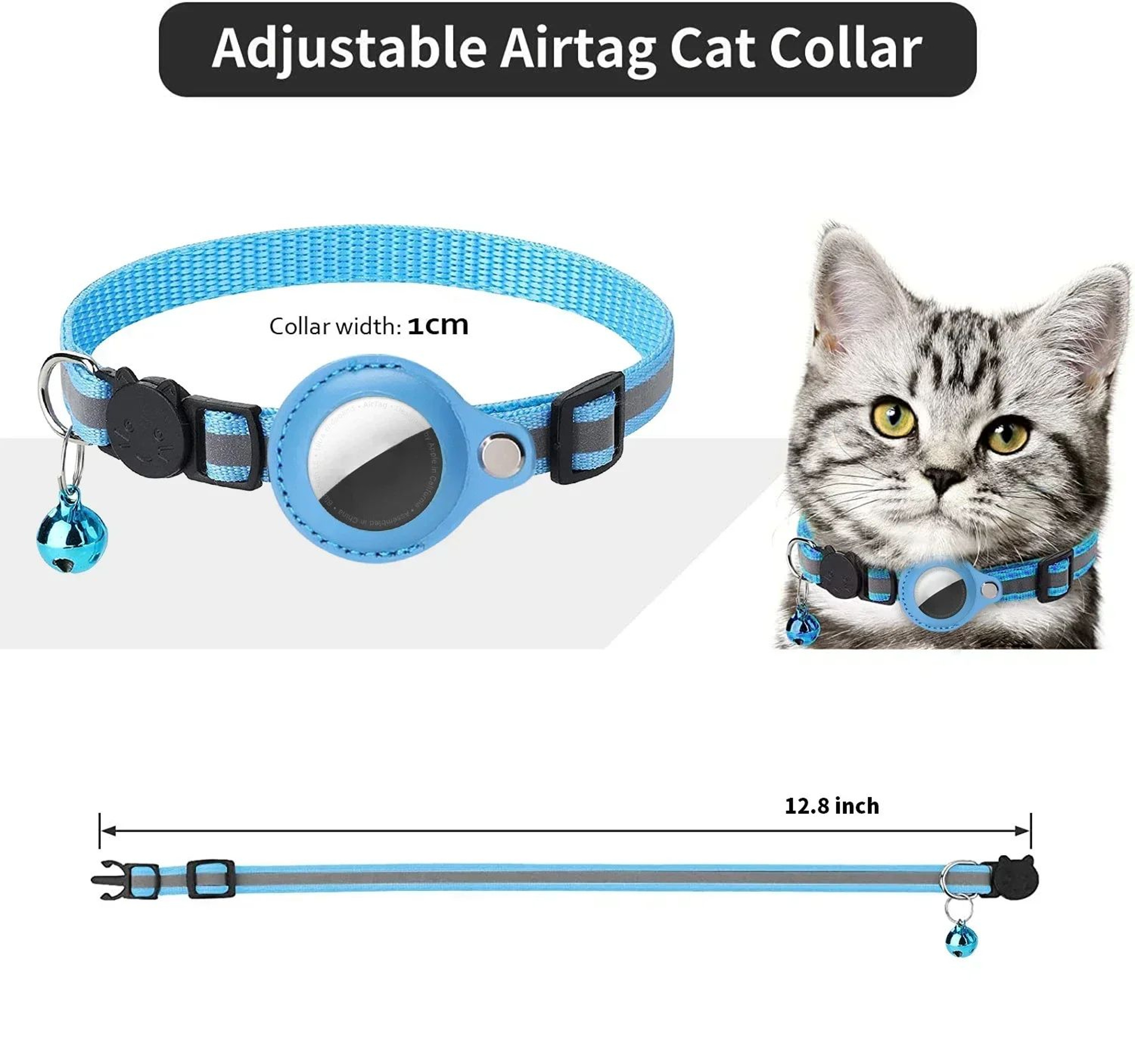 Reflective AirTag Cat Collar With Bell 2