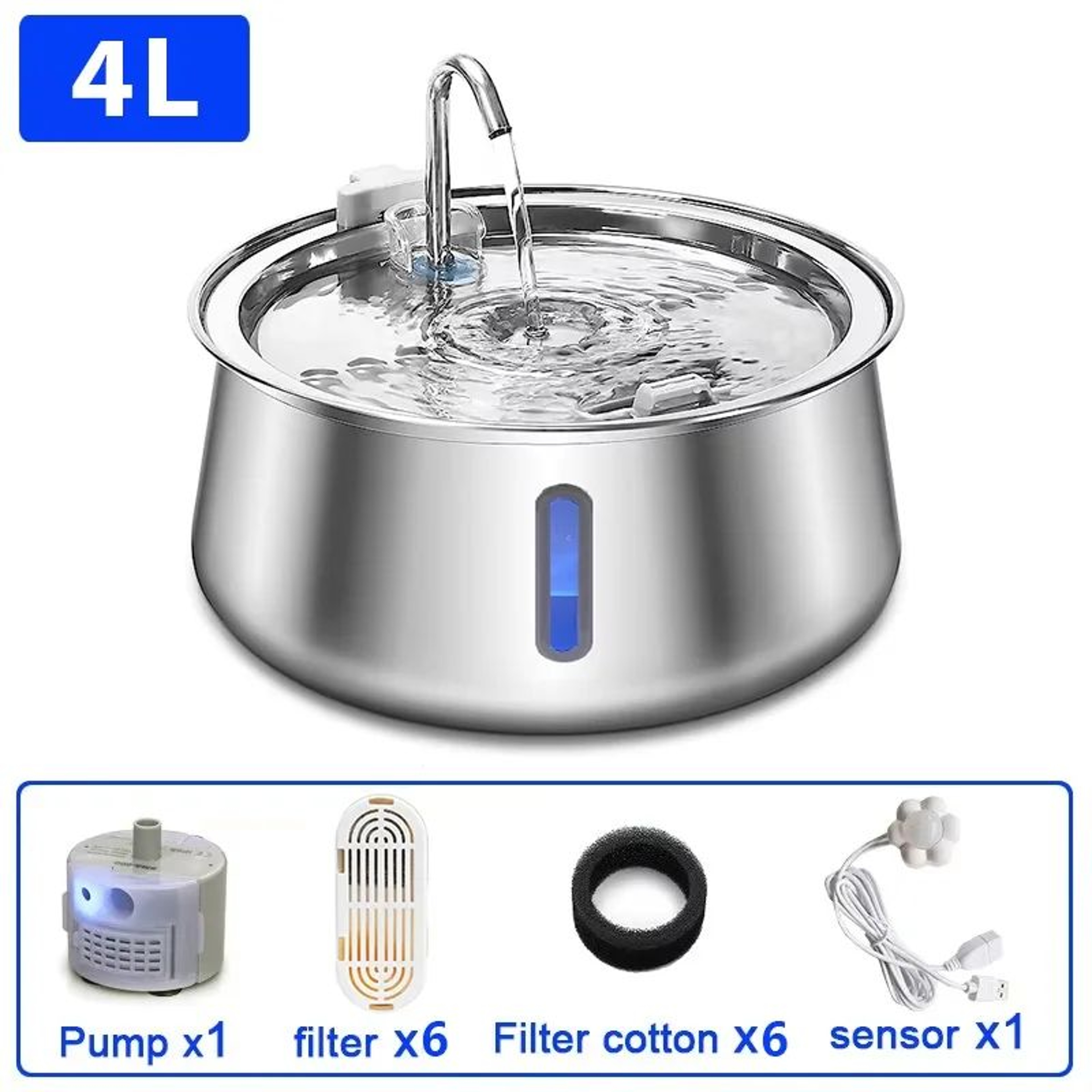 4L Stainless Steel Pet Water Fountain 8