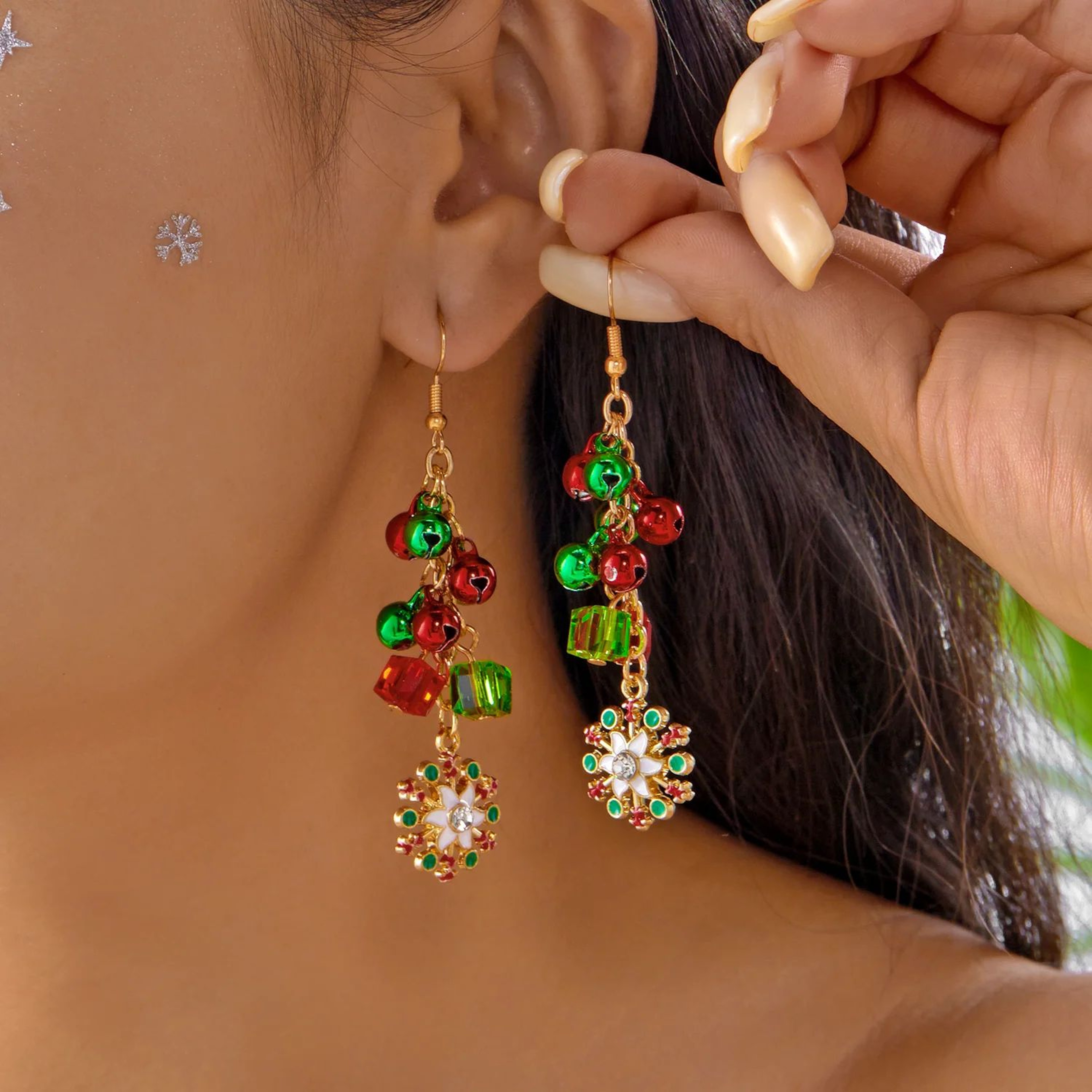 Trendy Christmas Santa Snowman And Snowflake Dangle Earrings 1