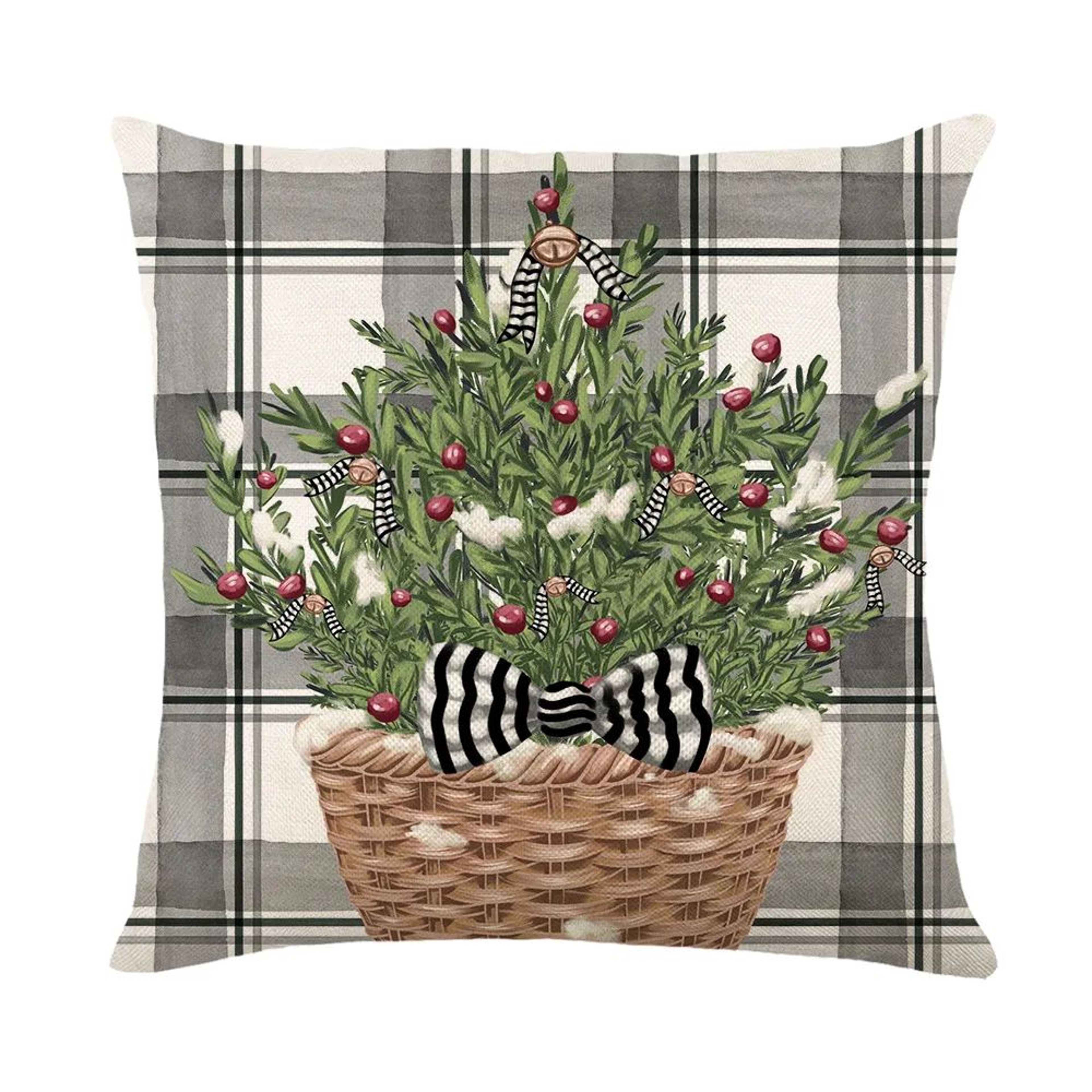 Merry Christmas Linen Pillow Cover With Deer And Tree Design 17