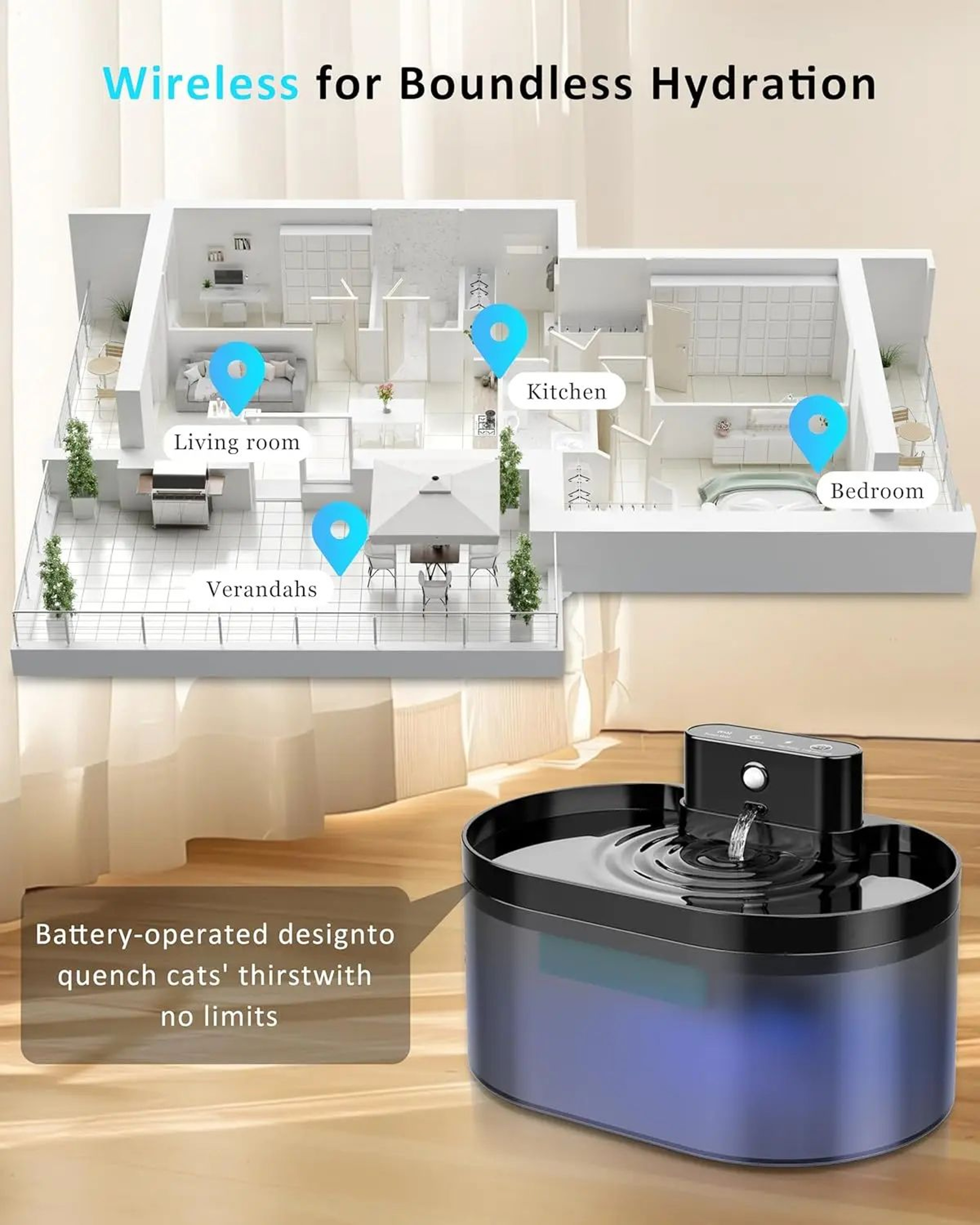 Wireless Cat Water Fountain Replacement Filters Set 4