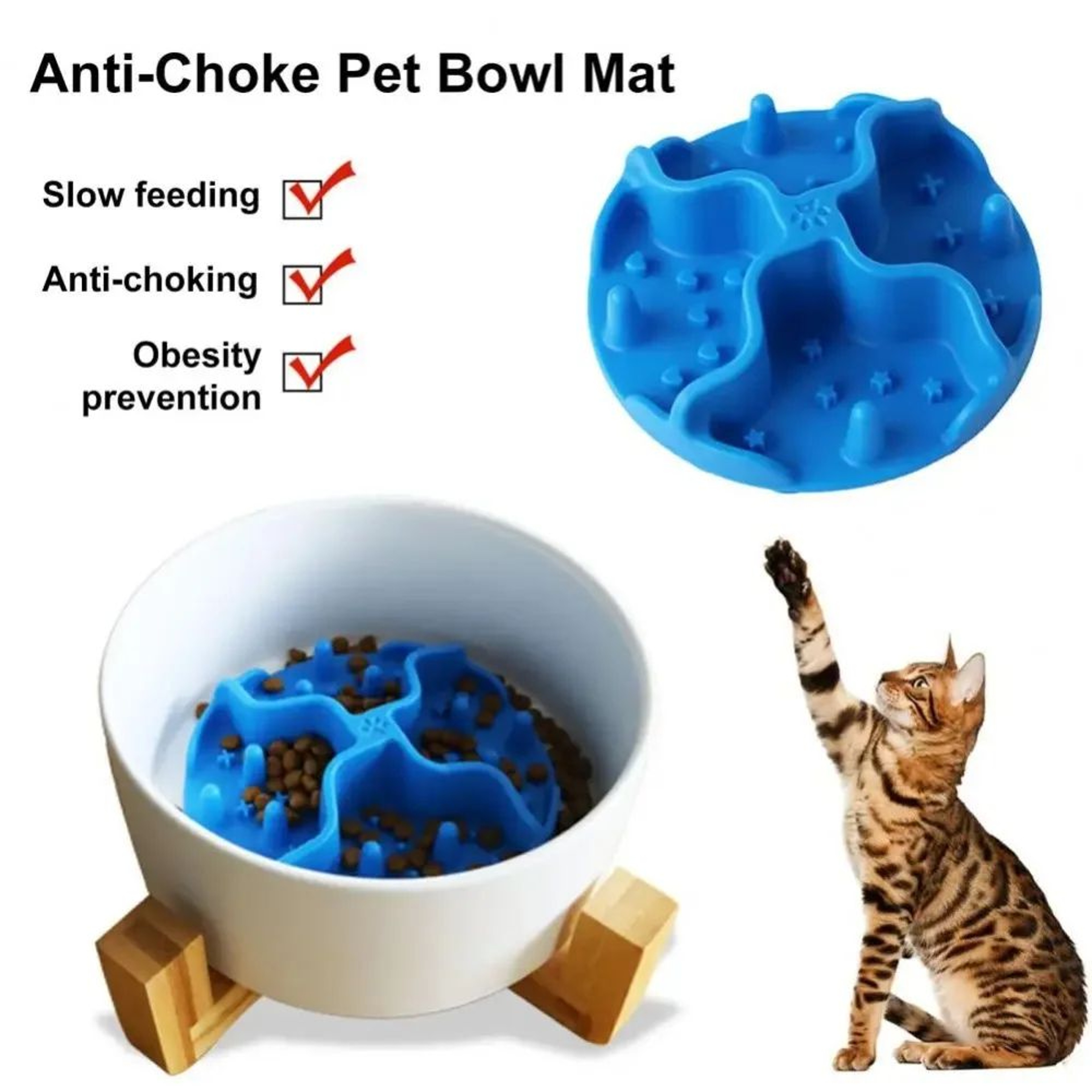 Blue Silicone Slow Feeding Licking Mat For Cats 0