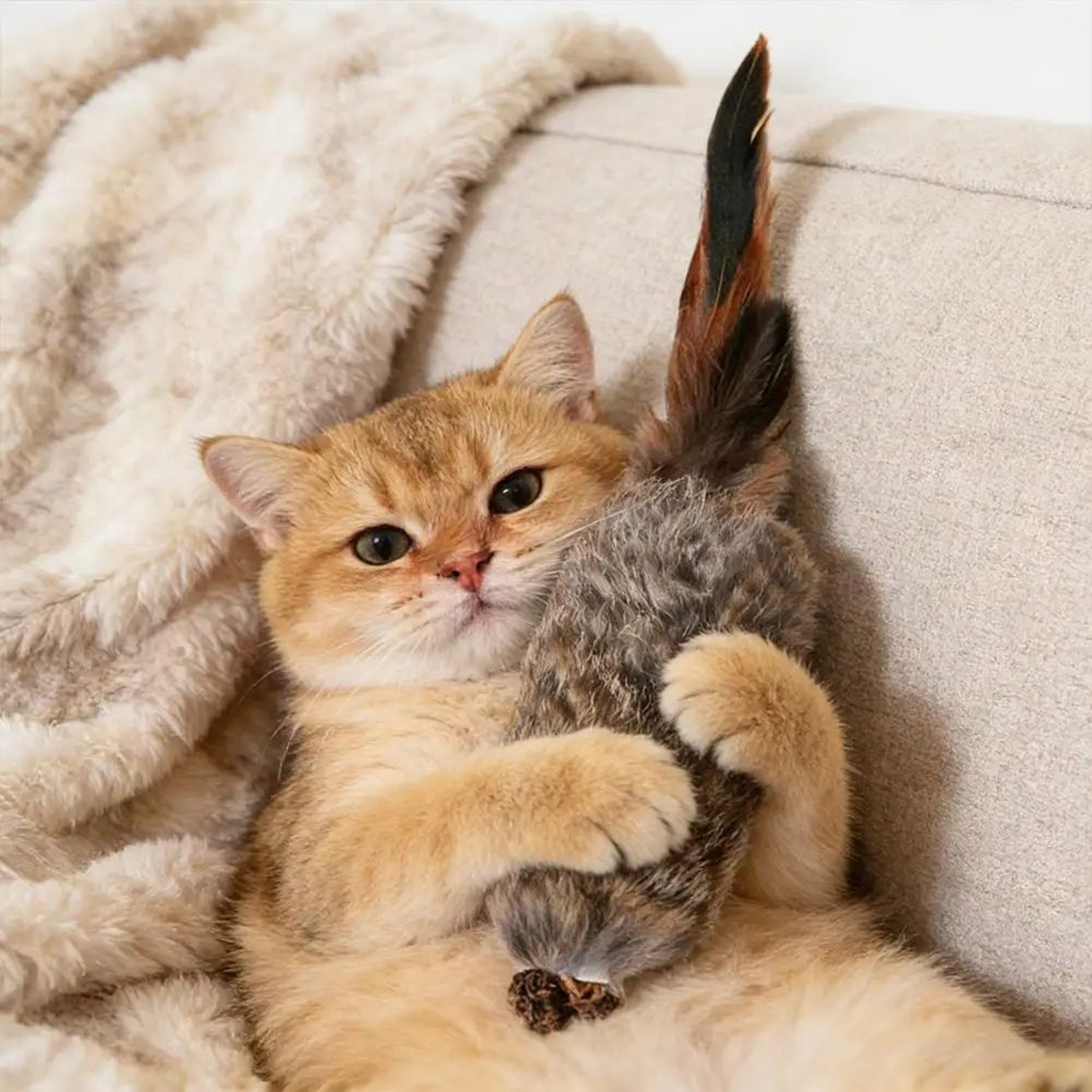 Faux Rabbit Fur Plush Cat Kicker Toy 2