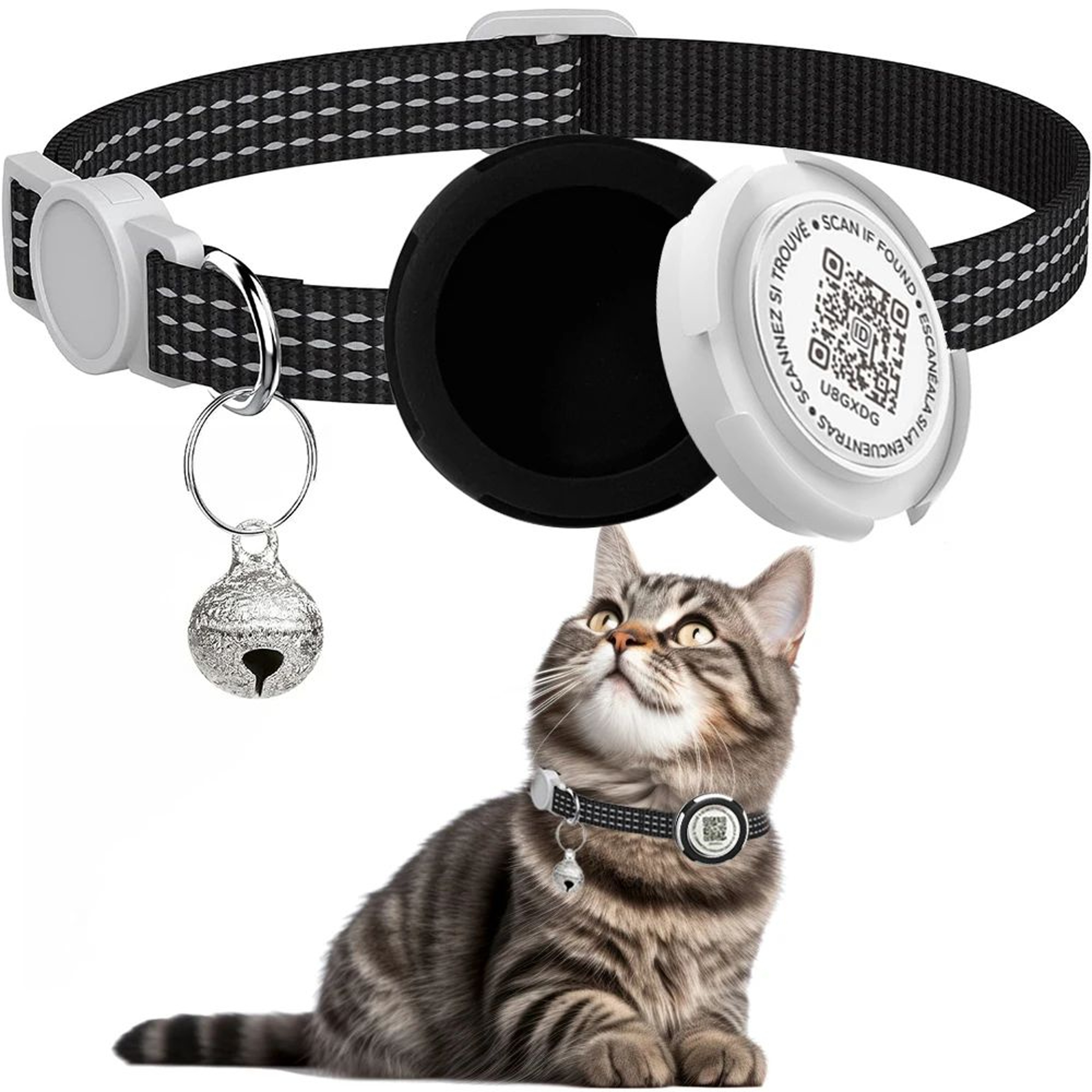 Reflective Cat Collar With AirTag Holder And QR ID Tag 12
