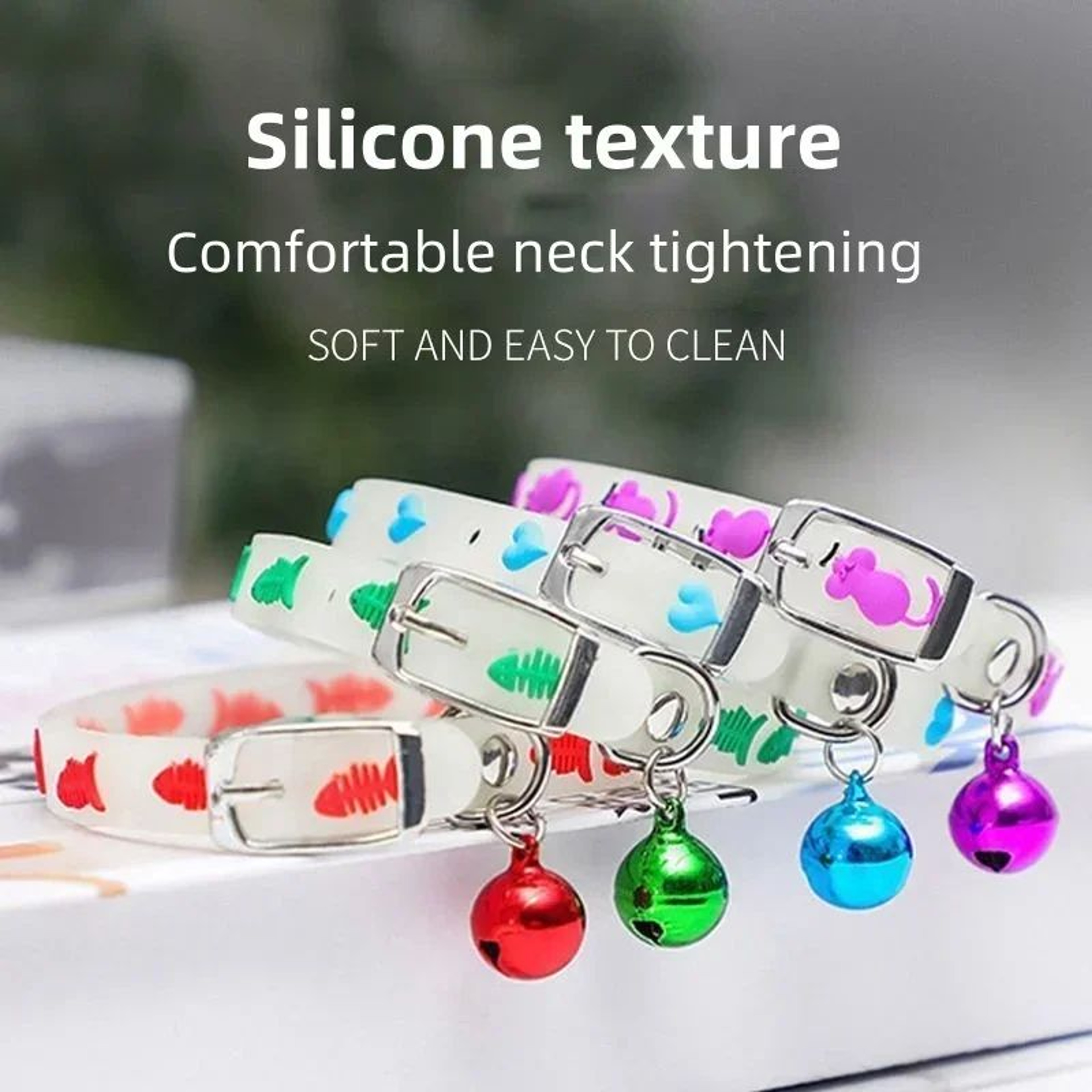Glow In The Dark Reflective Pet Collar With Bell 2