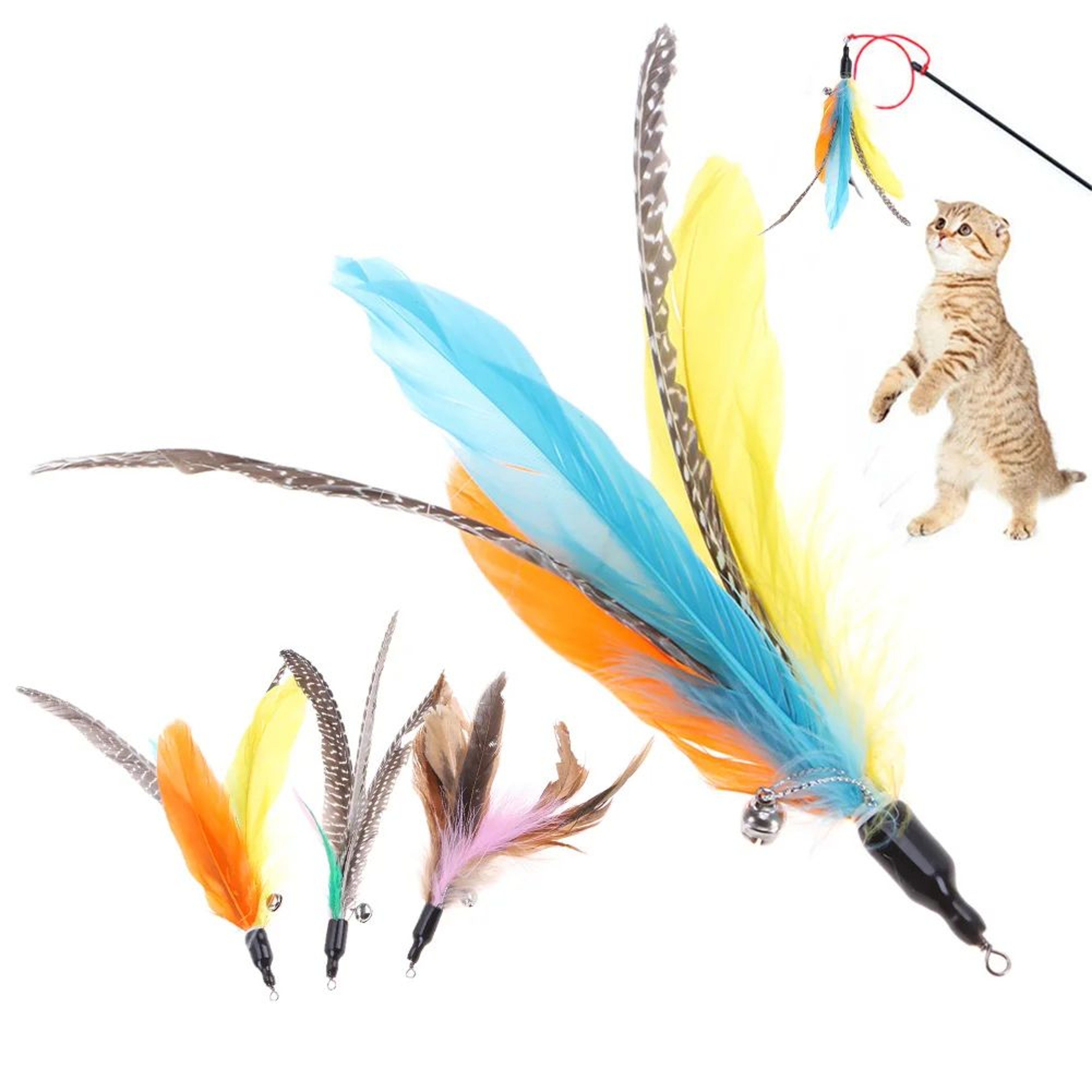 Colorful Feather Replacement Cat Wand Toy Set 2