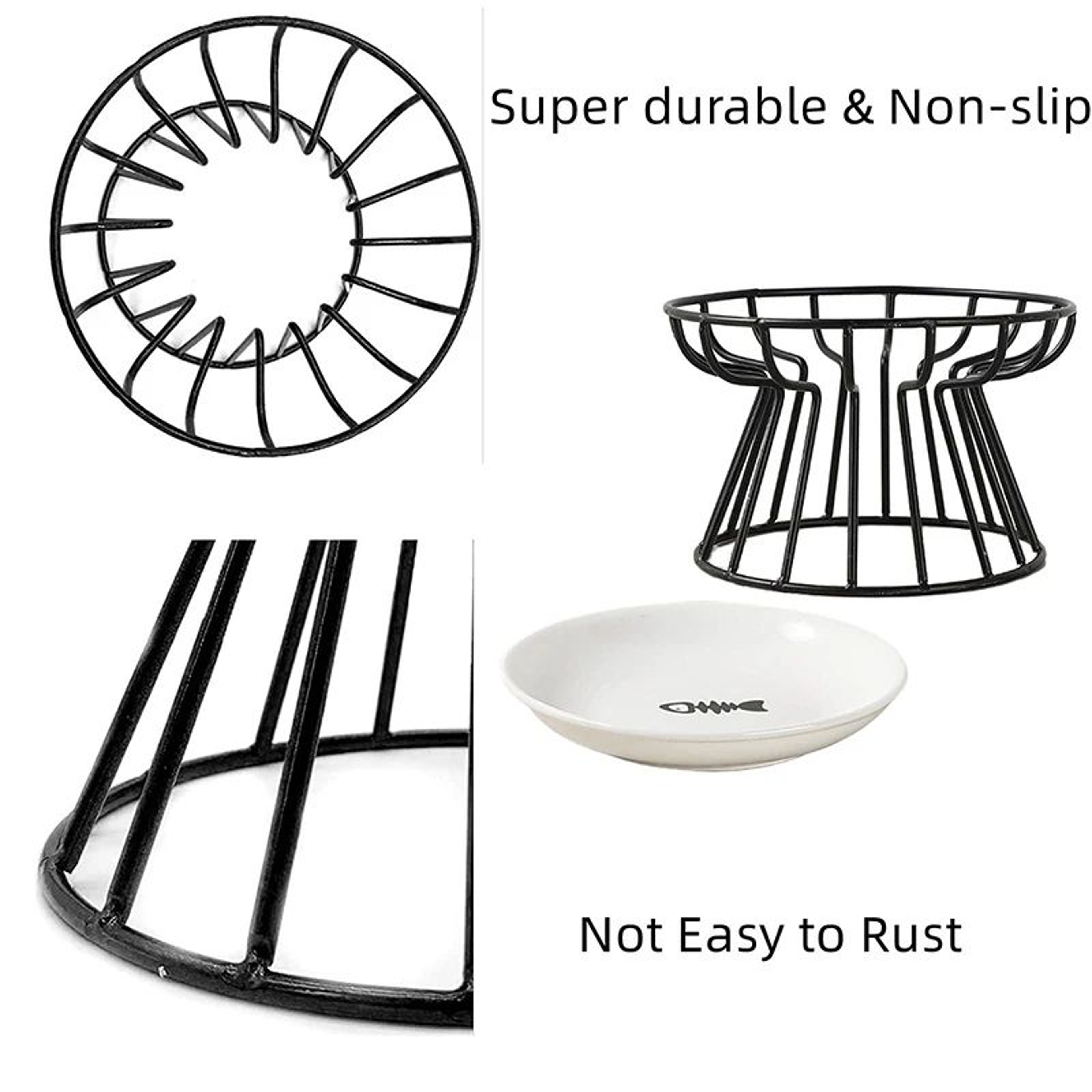 Elevated Ceramic Cat Bowl With Iron Stand 3