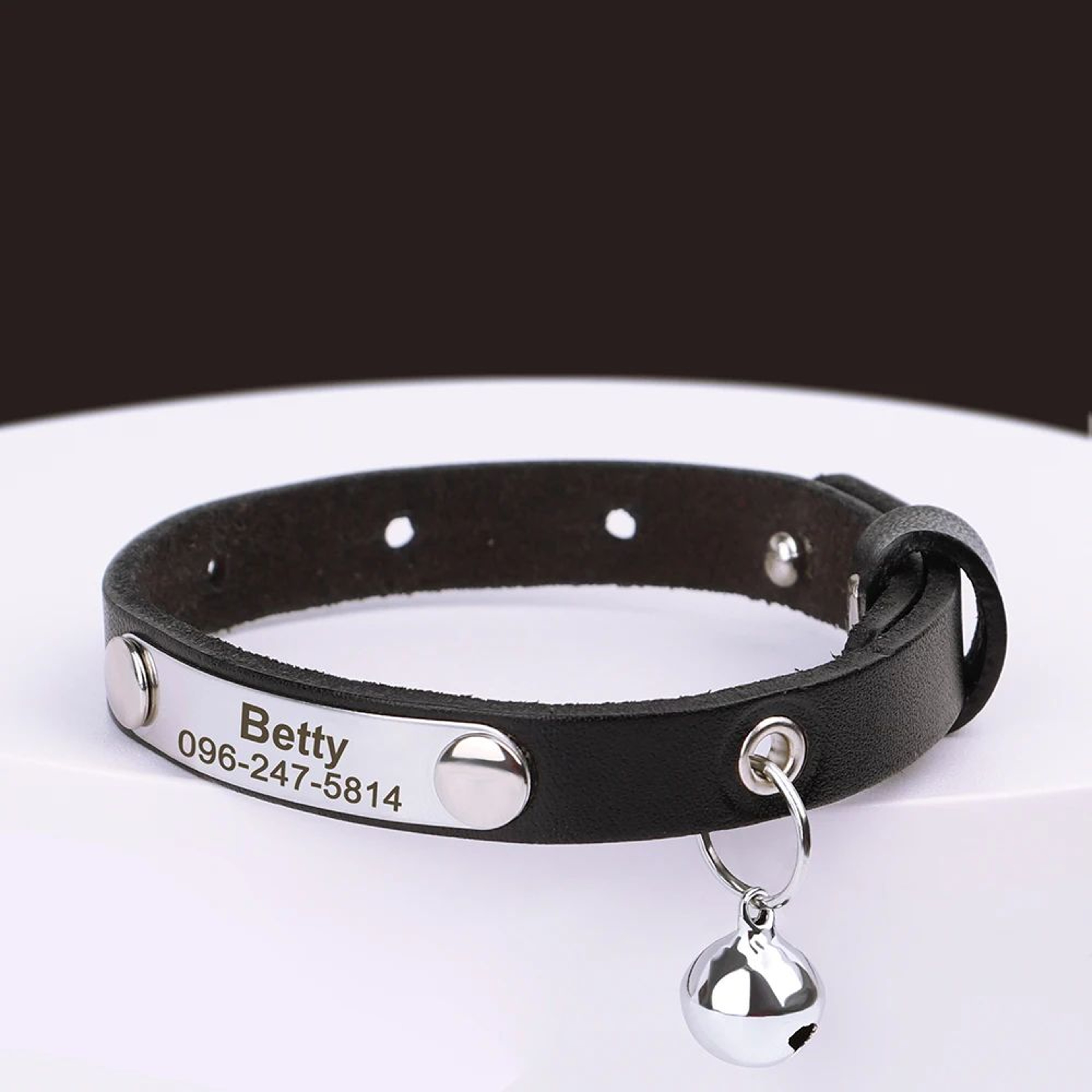 Personalized Leather Cat Collar With Bell And Custom Engraving 7