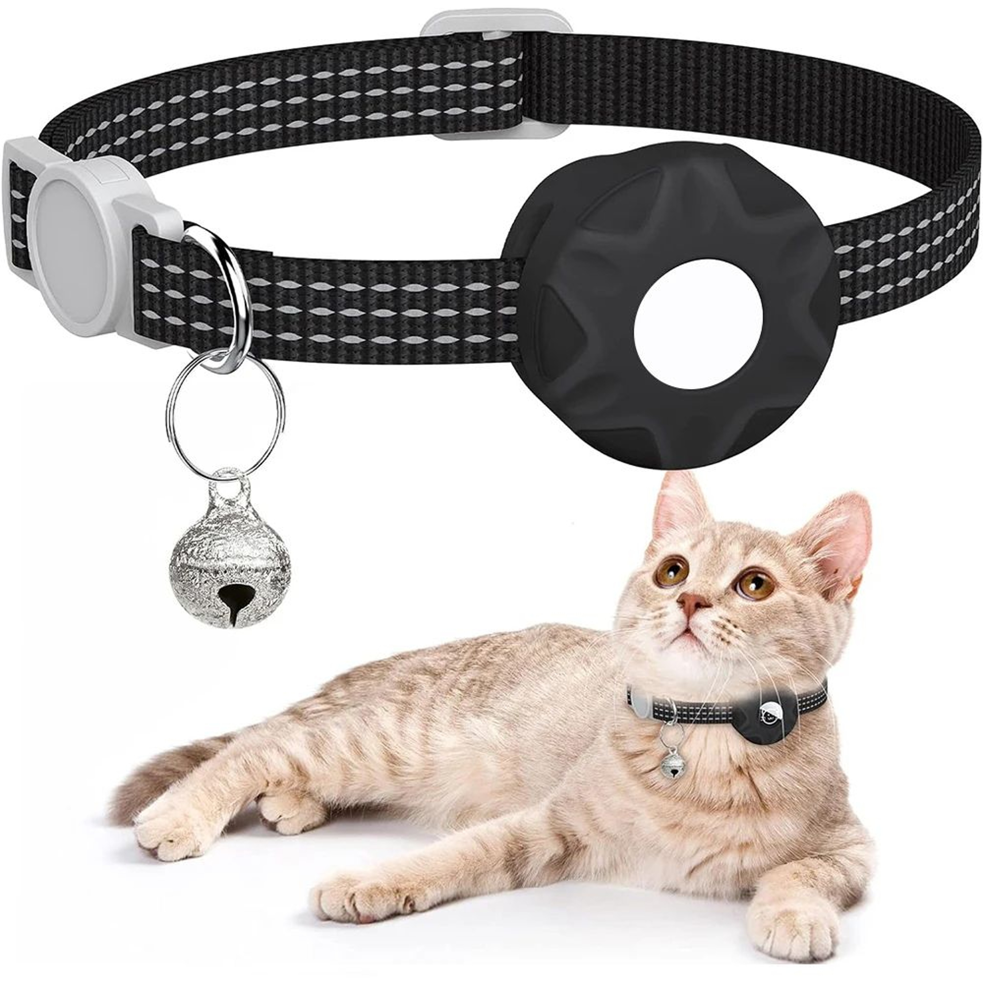 AirTag Compatible Reflective Cat Collar With Bell And Secure Holder 9