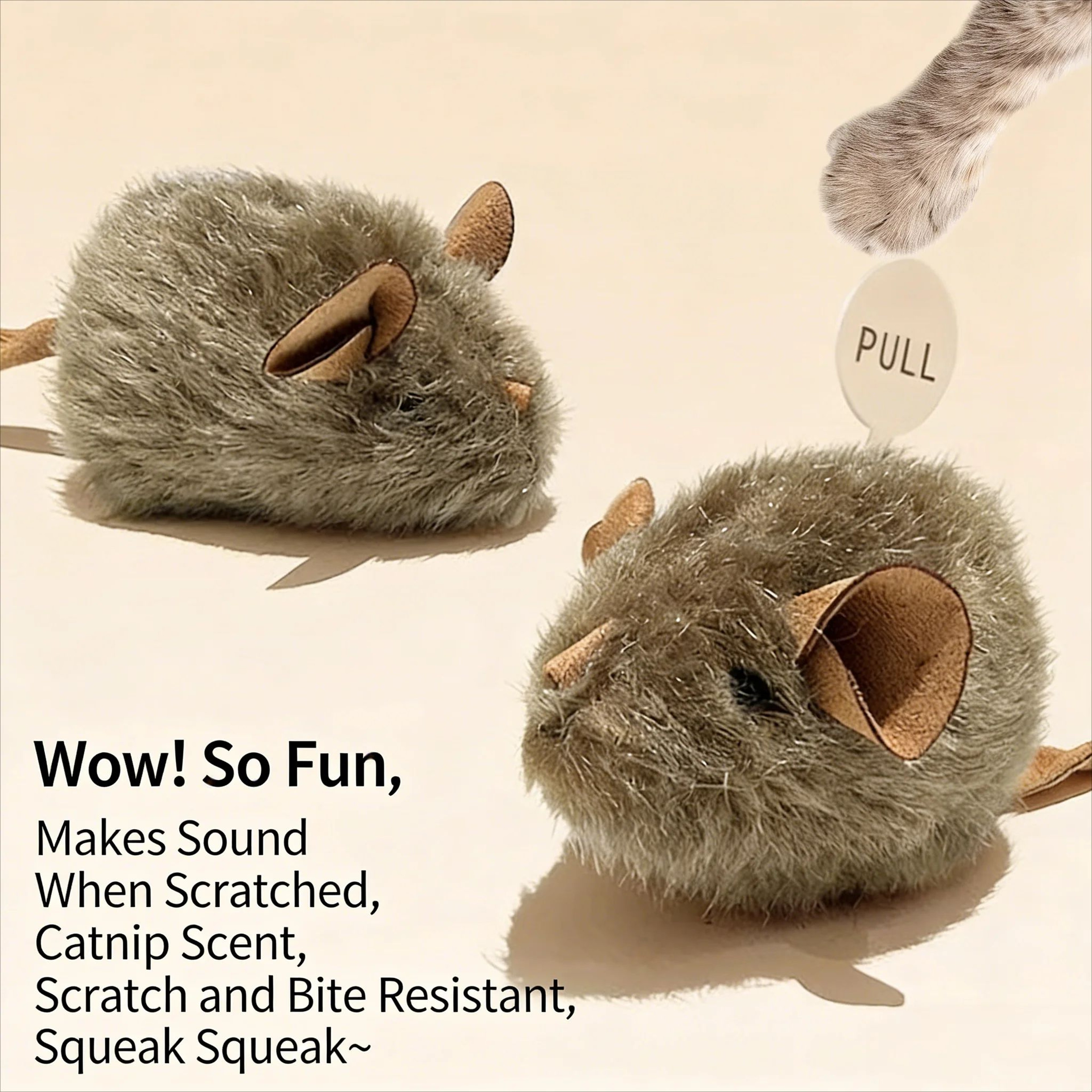 Interactive Plush Mouse Cat Toy Set With Squeaky Sound 3
