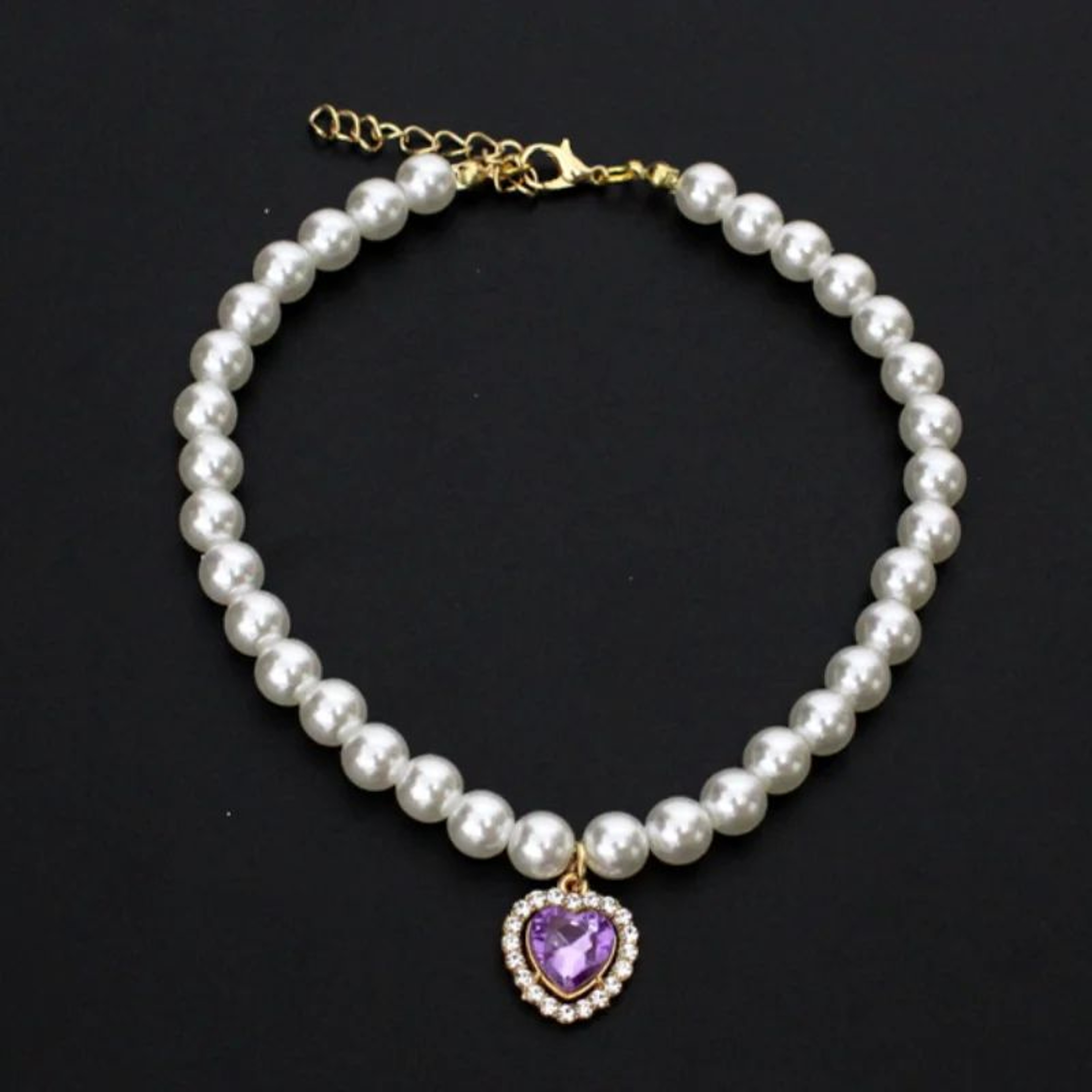 Pearl Style Adjustable Cat Collar With Bell Necklace 14