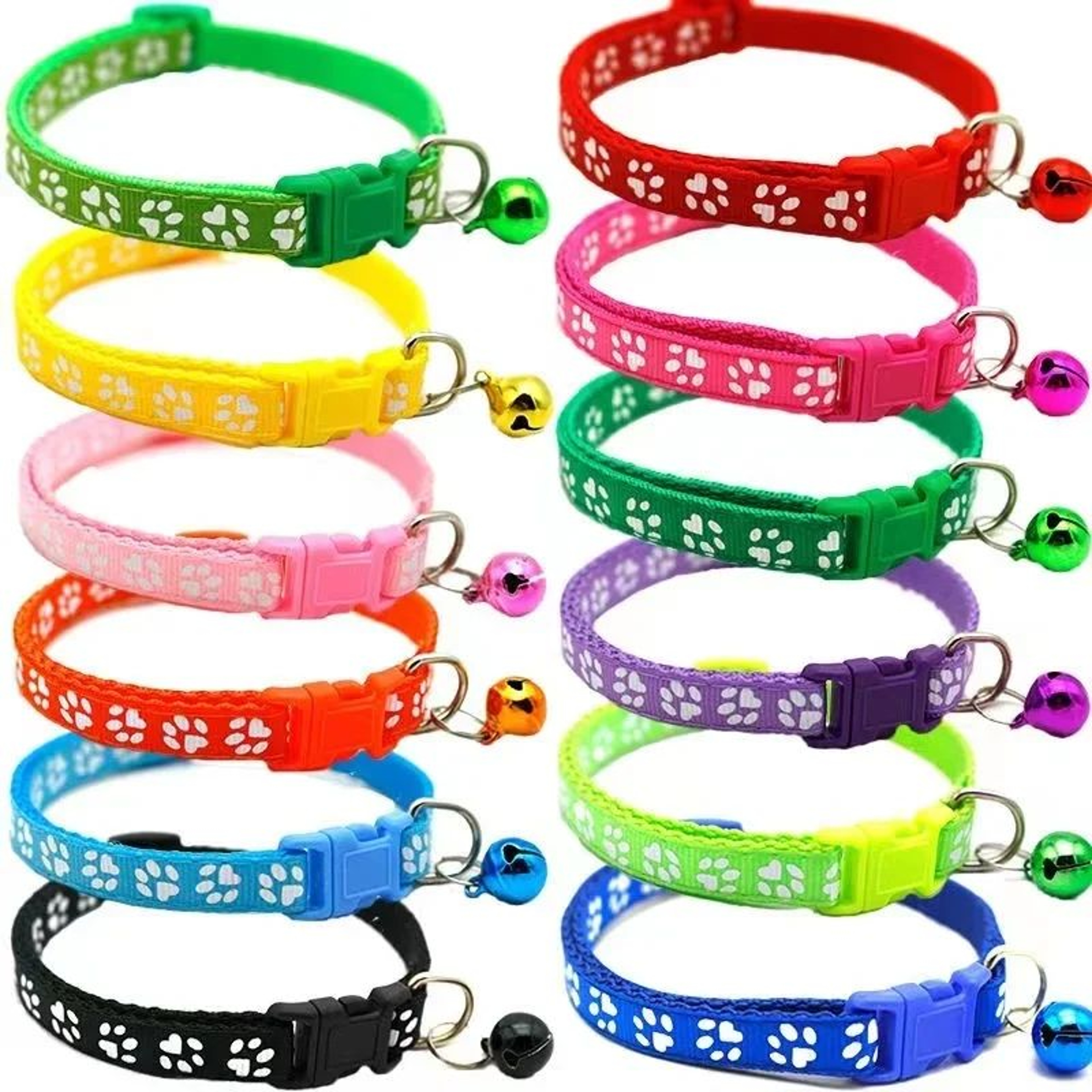 Adjustable Safety Bell Ring Necklace Pet Colorful Paw Print Pet Collar With Bell 0