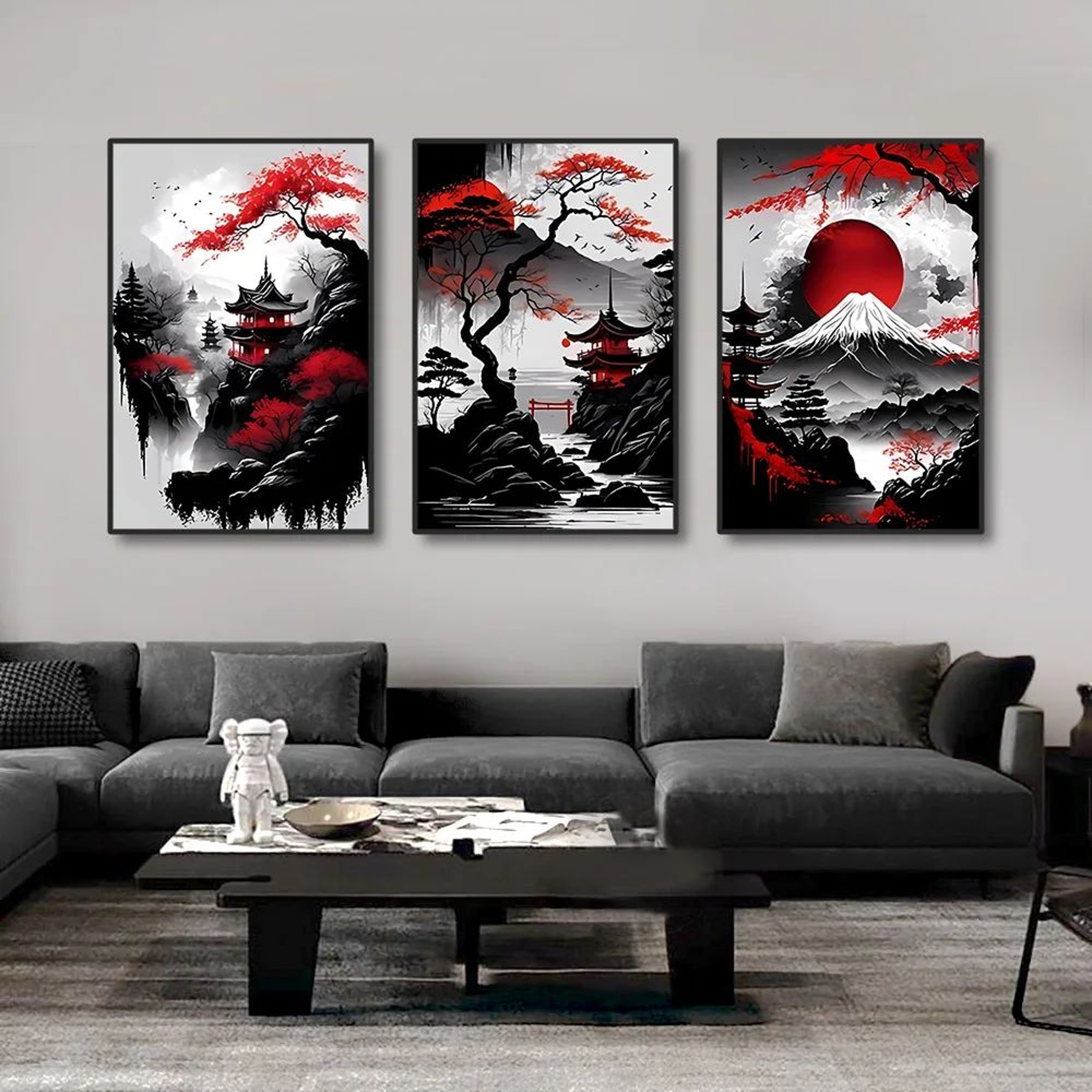 Vintage Japanese Landscape Canvas Wall Art Set 4
