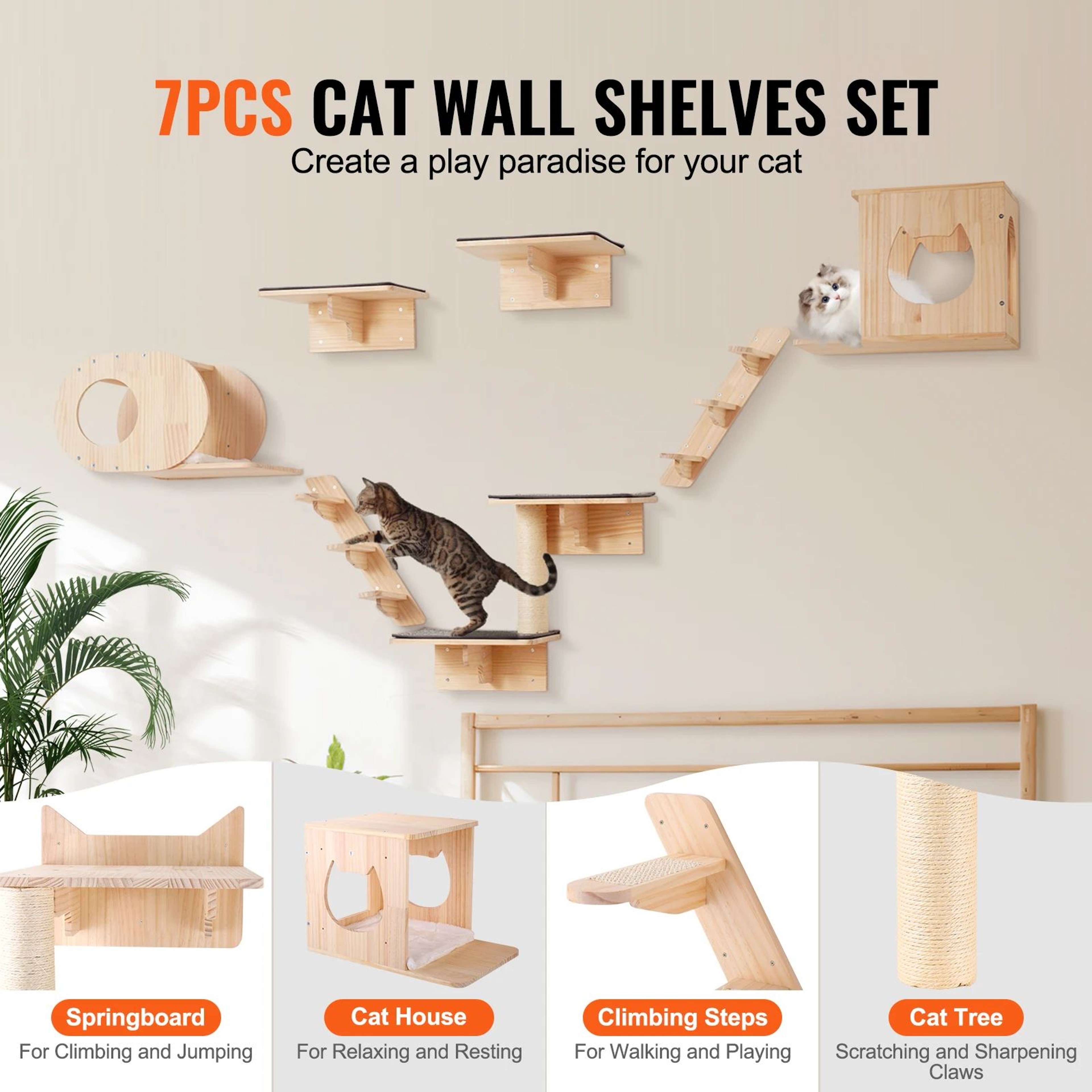 Wall Mounted Cat Shelves And Perches Set 1