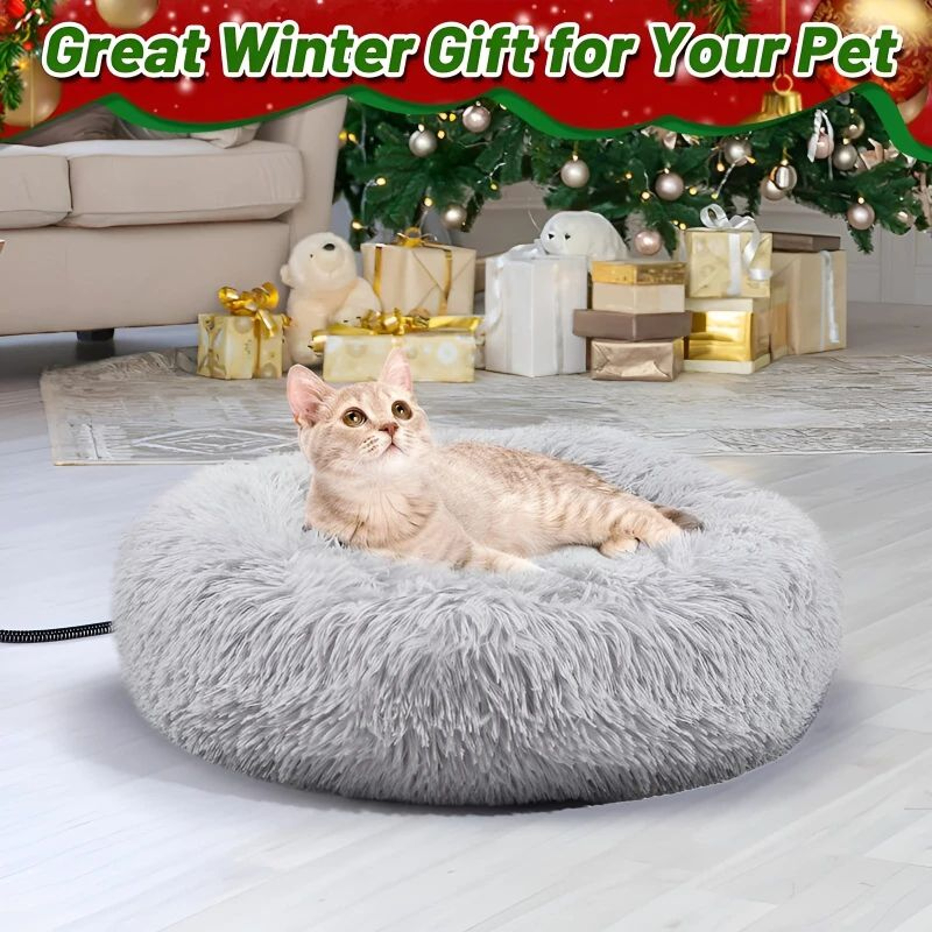 USB Heated Pet Bed Warm Round Cat And Dog Cushion 1