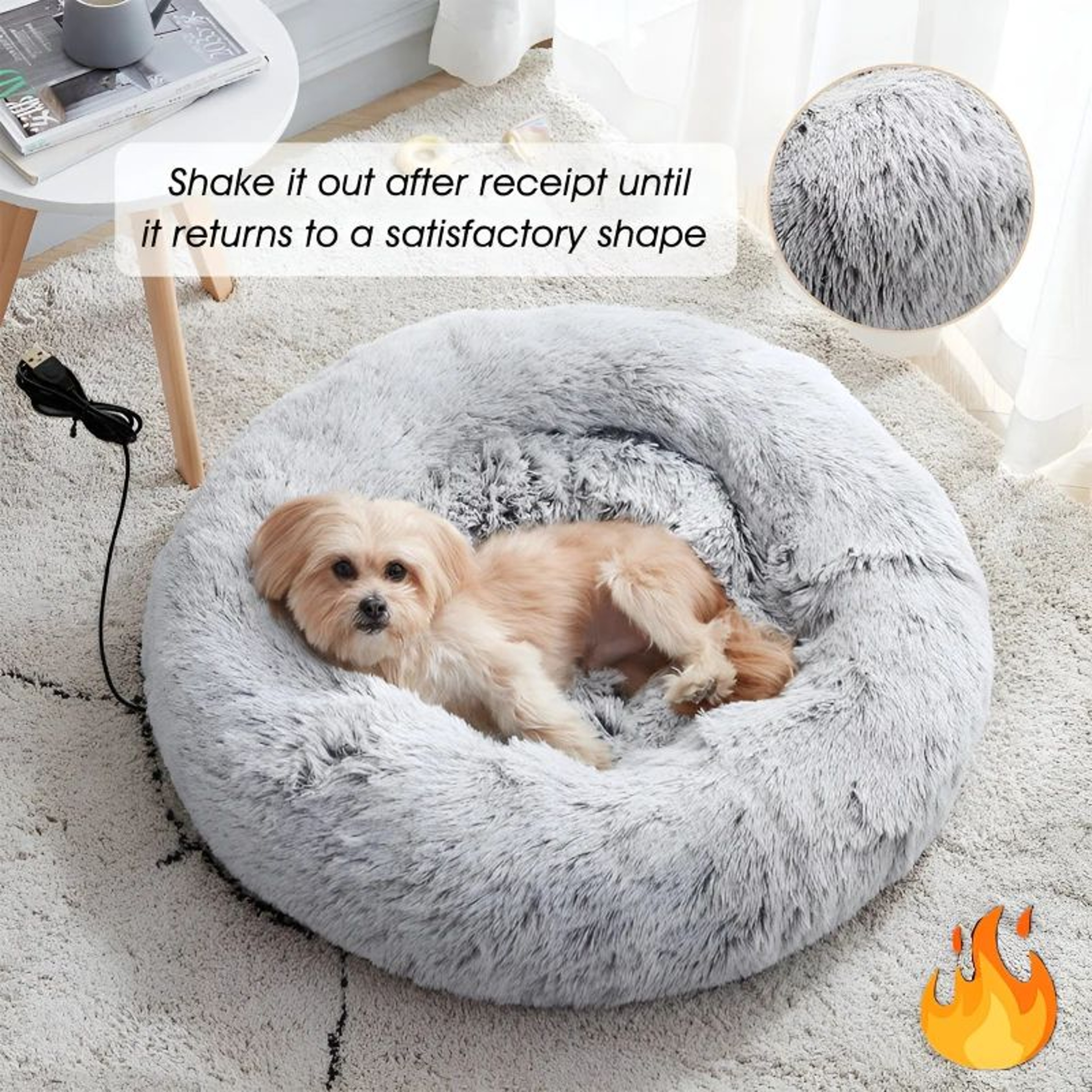 USB Heated Pet Bed Warm Round Cat And Dog Cushion 2