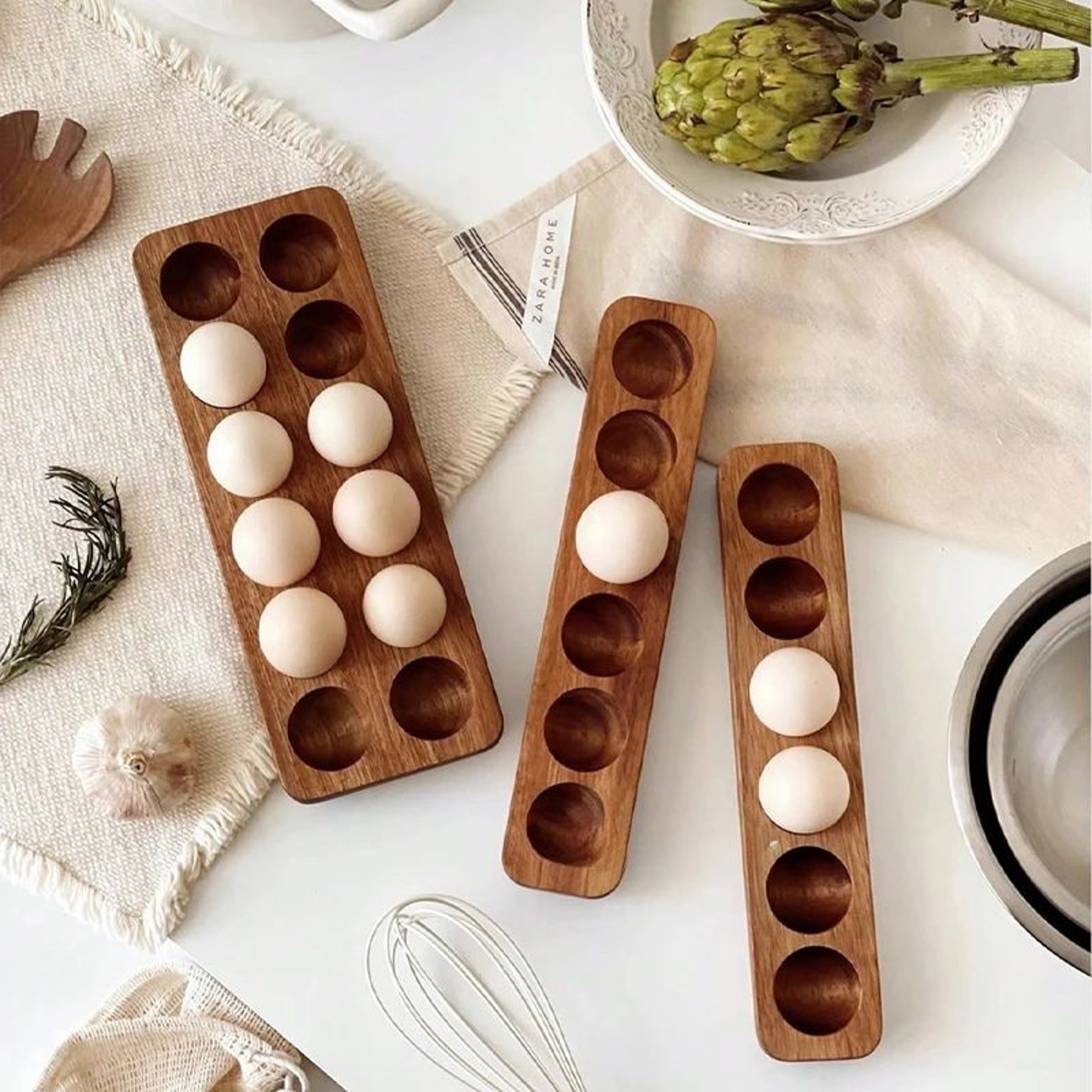 Acacia Wood Multi Compartment Egg Storage Tray 2