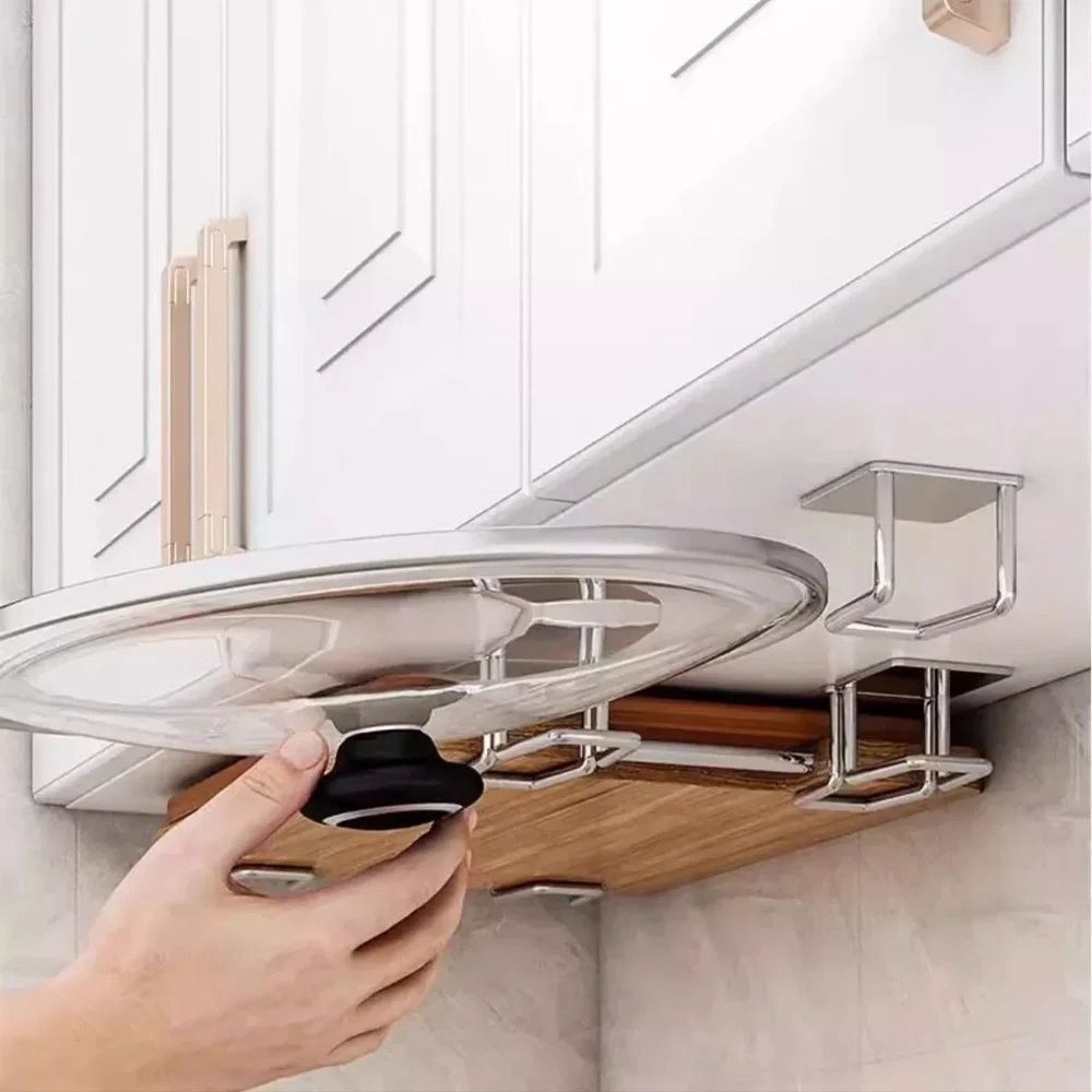 Wall Mounted Pot Lid And Cutting Board Storage Rack 2
