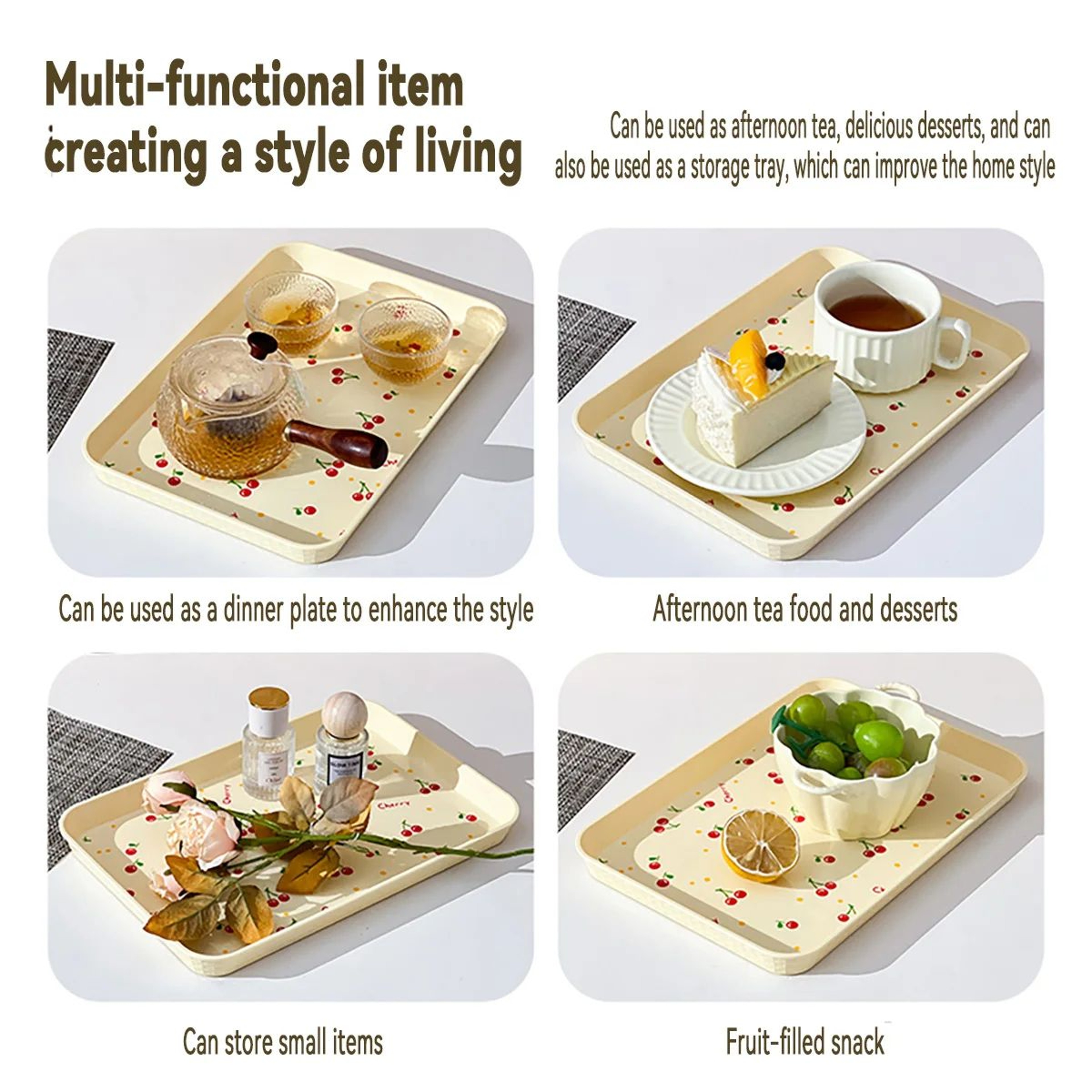 Cherry Pattern Multifunctional Serving Tray And Organizer 5