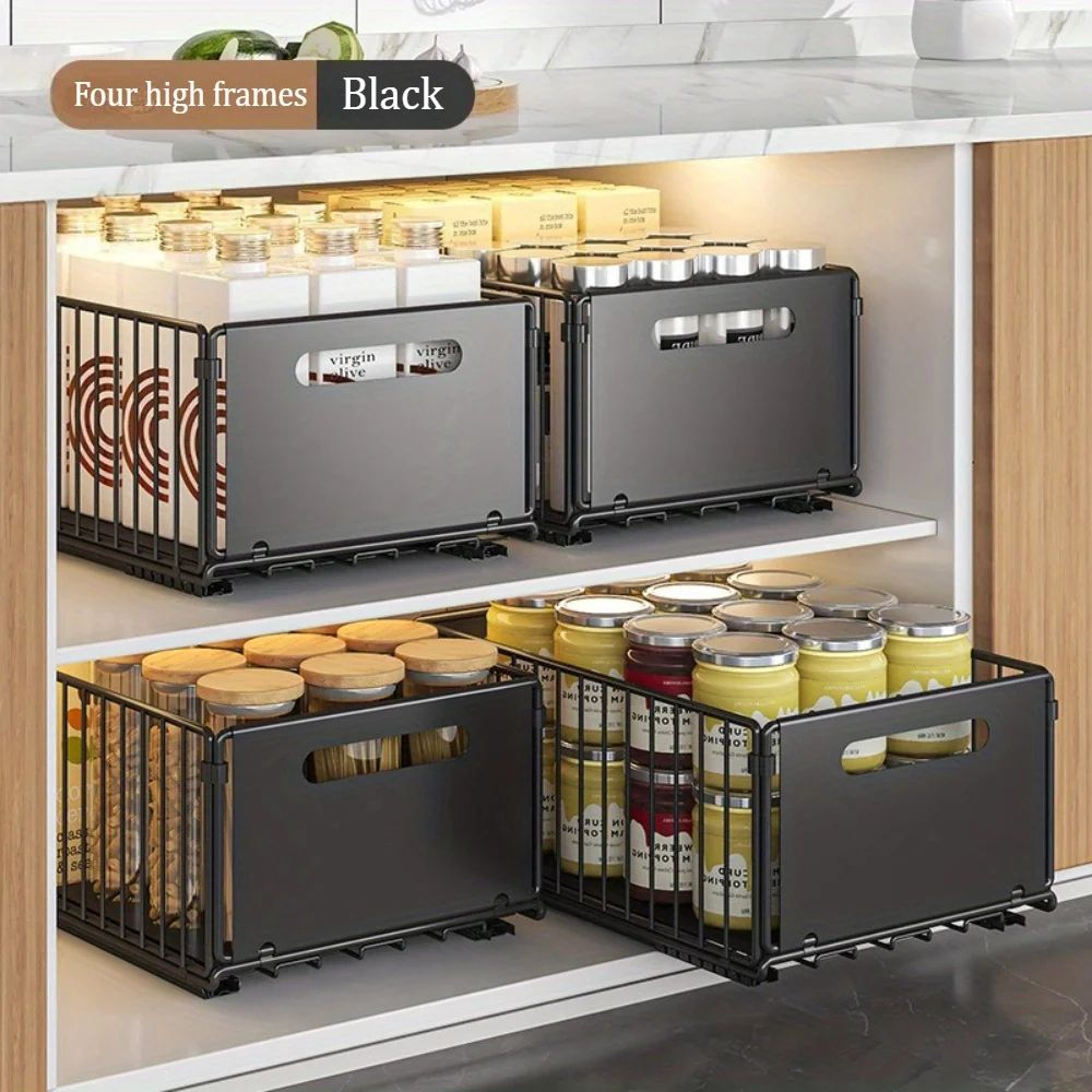Double Layer Sliding Storage Basket Organizer For Bottles And Household Essentials 5
