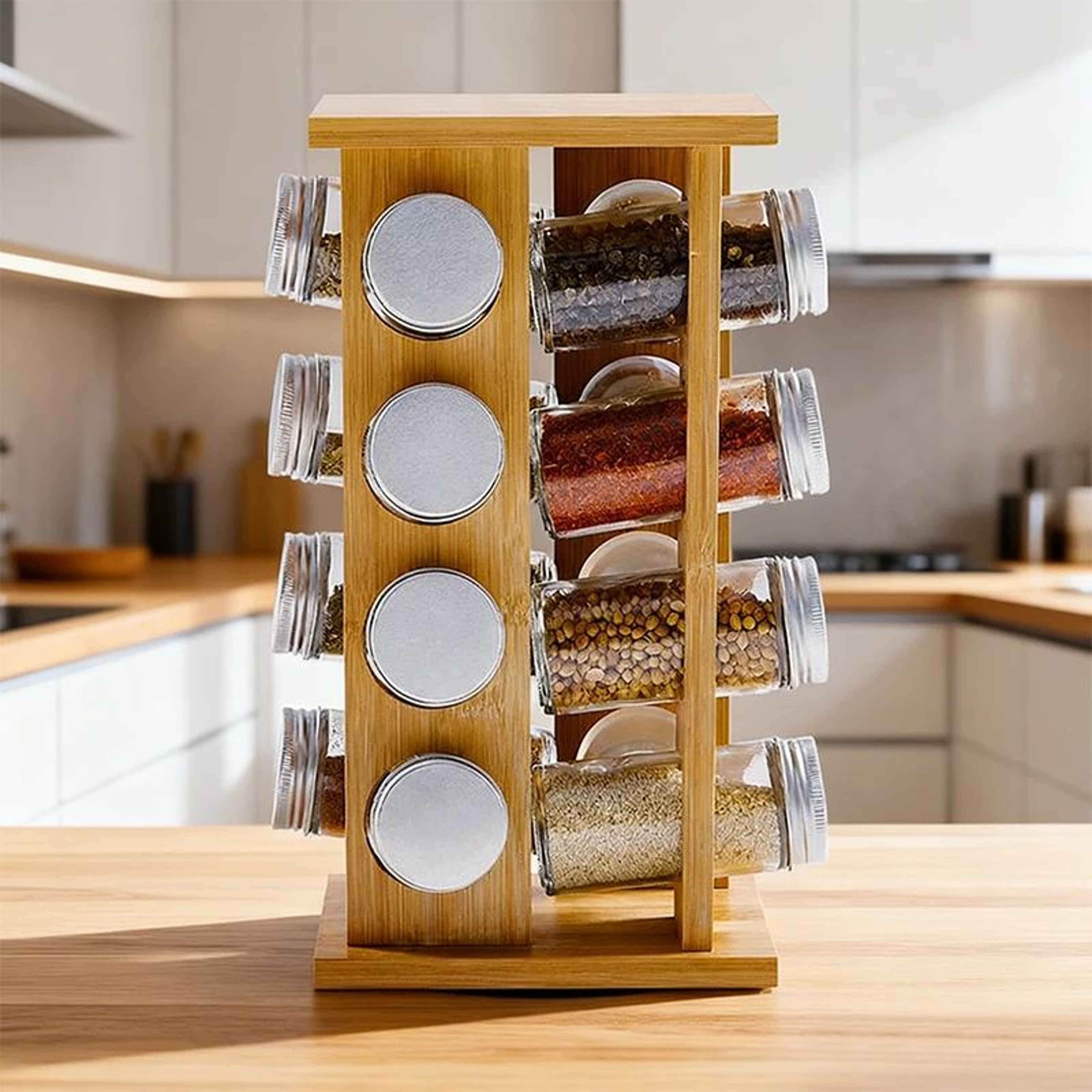 Wooden Rotating Multi Layer Spice Rack Organizer 3