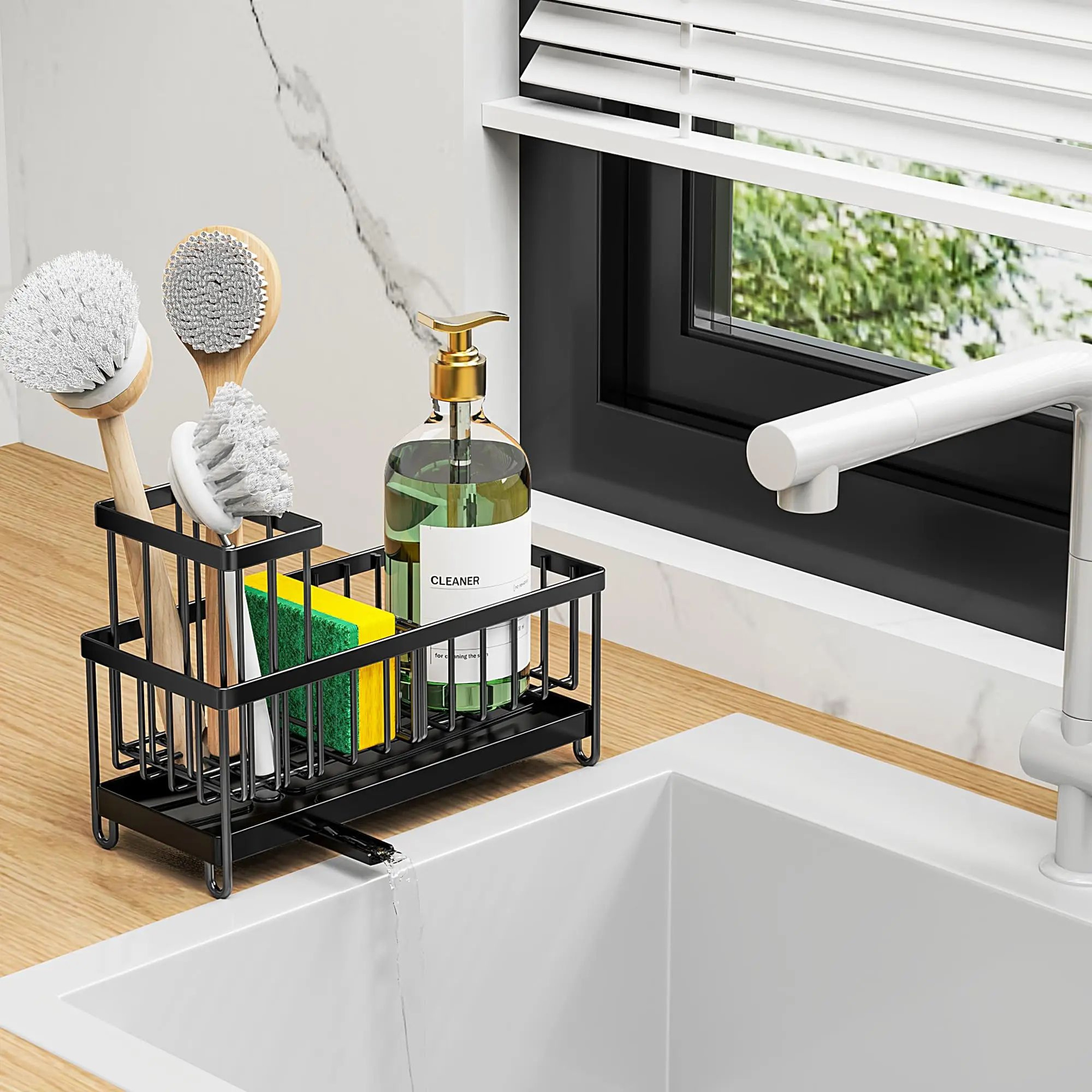 Kitchen Sink Sponge Holder With Brush Storage Rack 6