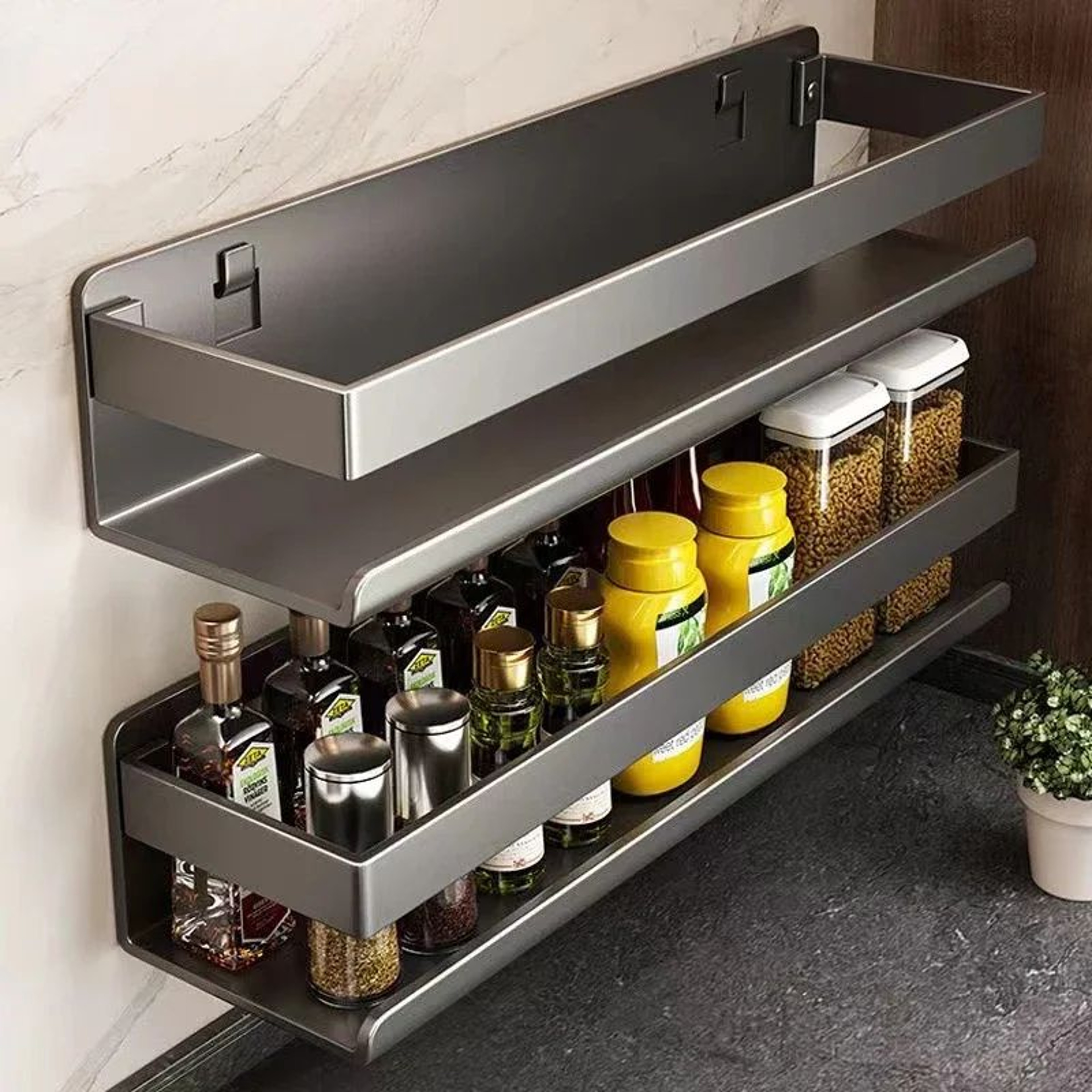 Gun Gray Wall Mounted Spice Storage Rack 0